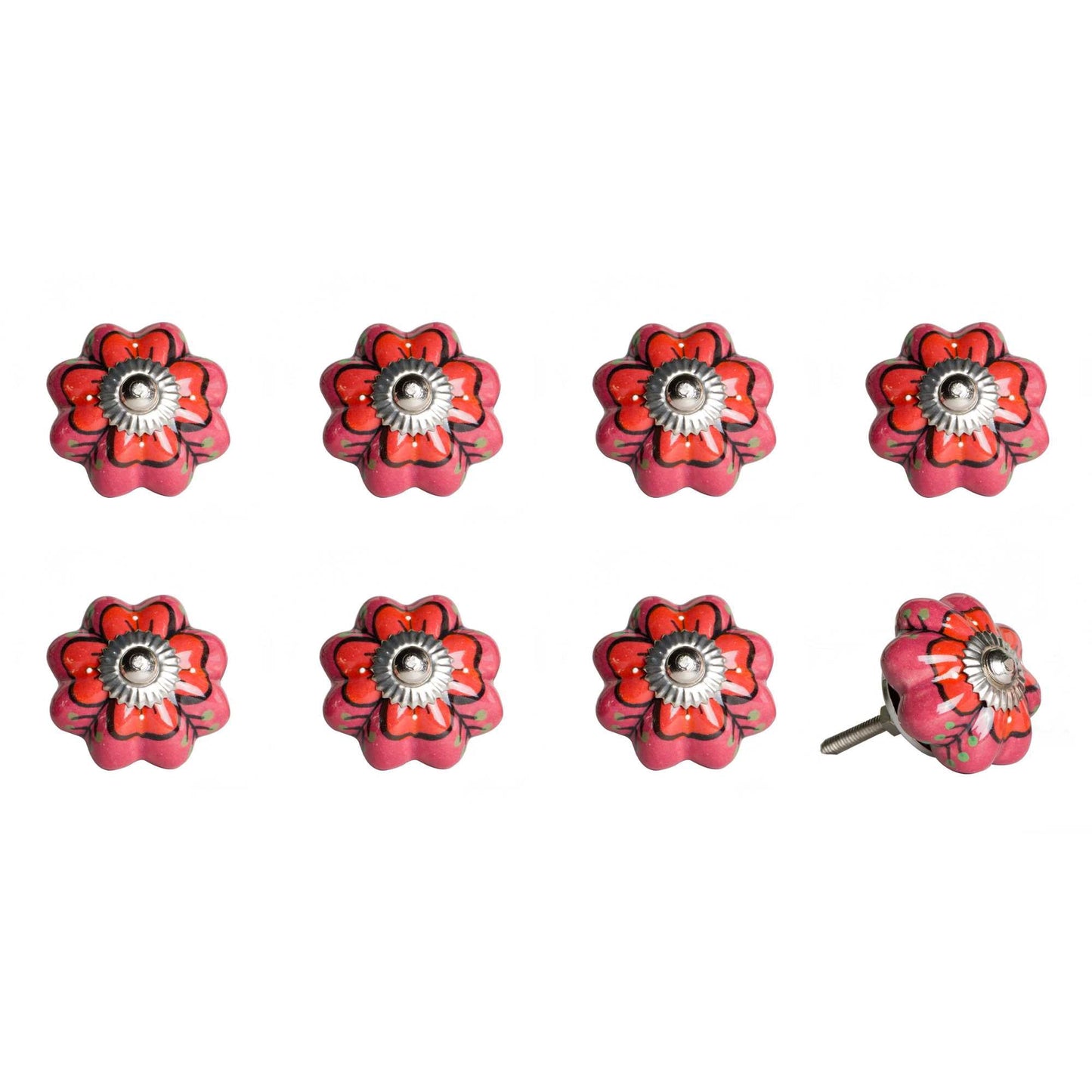 1.5" x 1.5" x 1.5" Hues Of Pink Red And Green Knobs 8 Pack