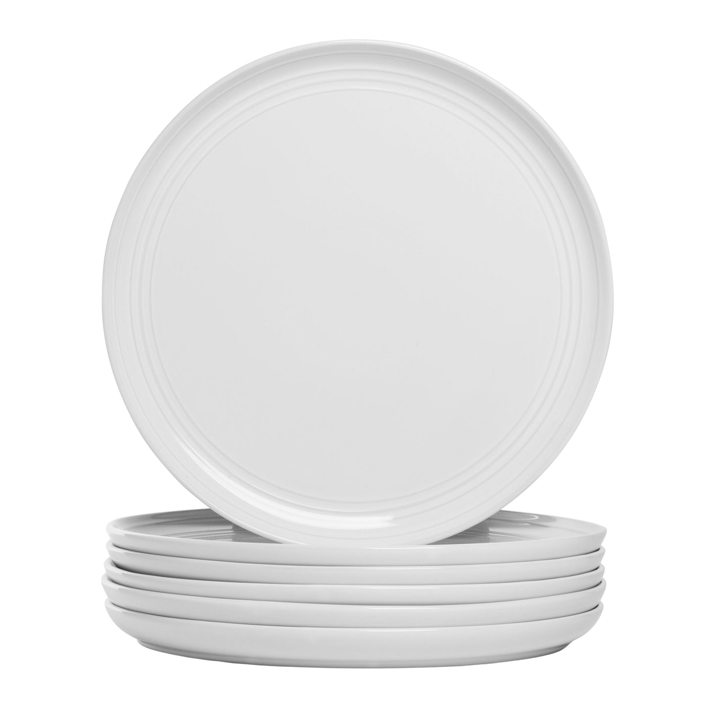 10 Strawberry Street Double Line 10.5" Round Stoneware Dinner Plate, Set of 6, White