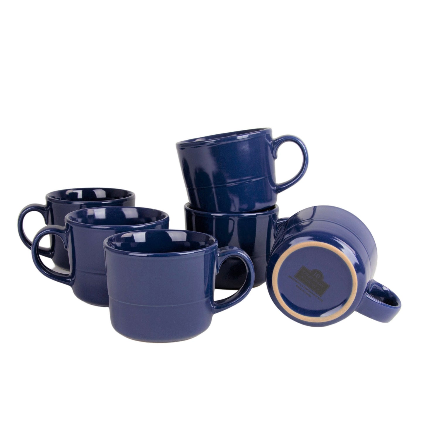 10 Strawberry Street Double Line 3.75"/12 fl oz Stoneware Mug, Set of 6, Cobalt Blue