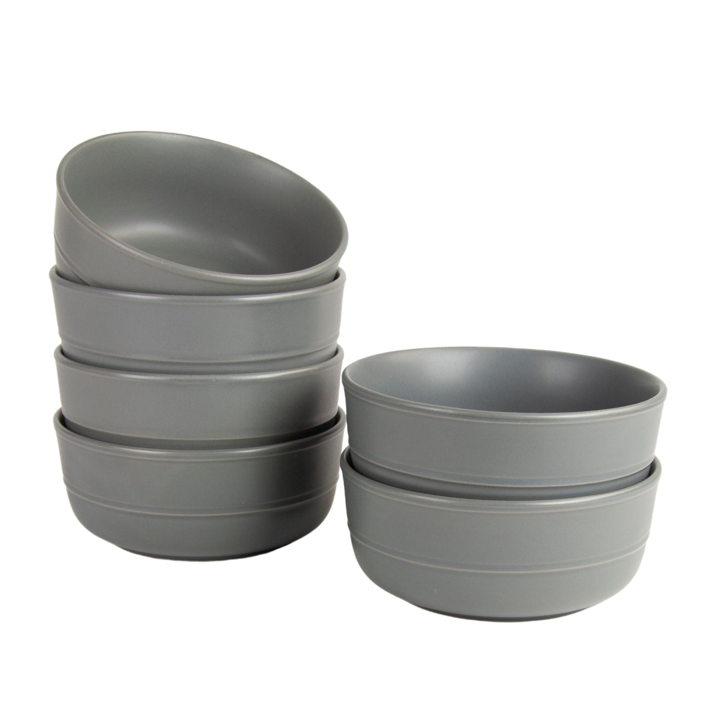 10 Strawberry Street Double Line 6.25"/24 oz Round Cereal Bowl, Set of 6, Matte Gray
