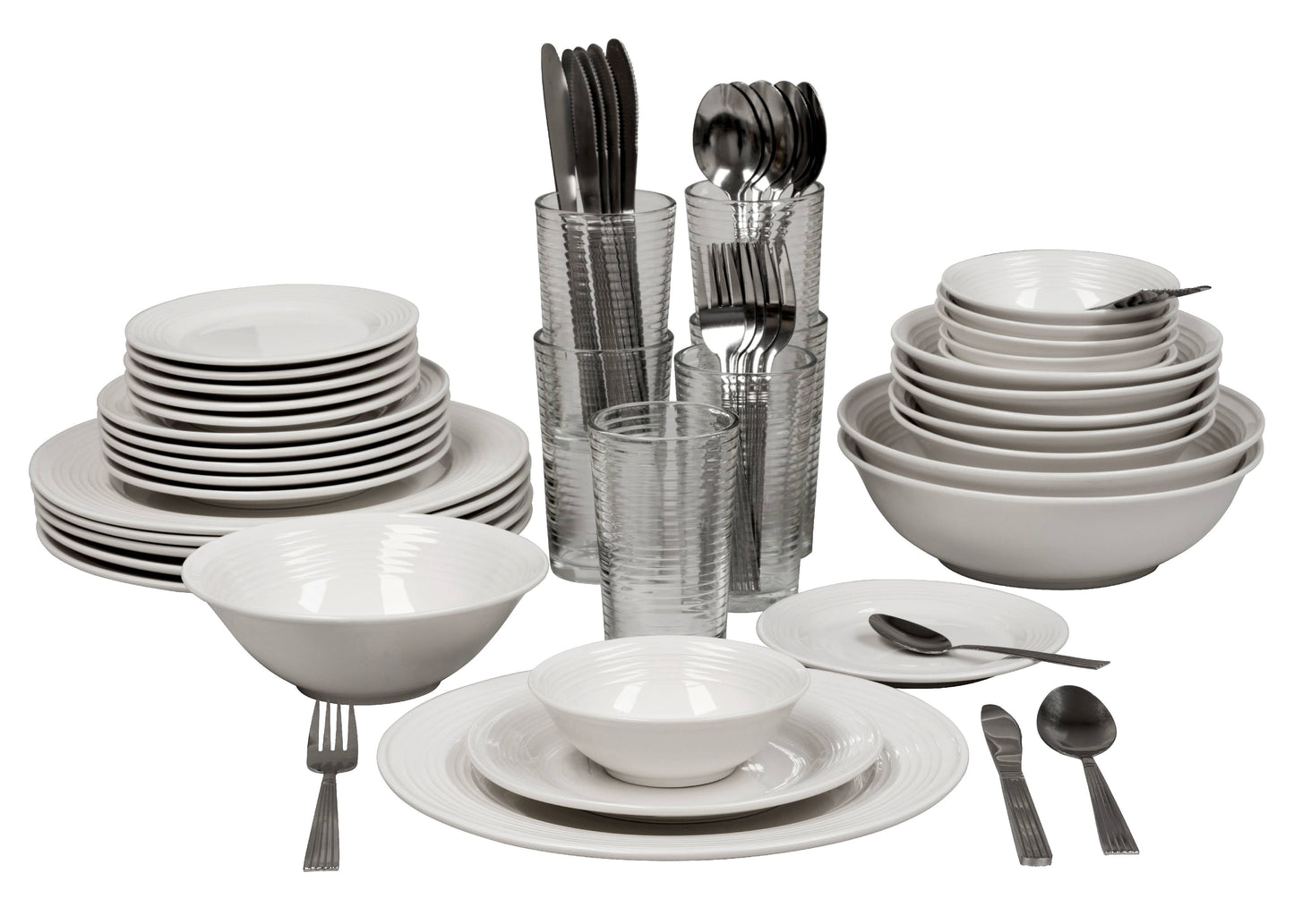 10 Strawberry Street Nova White Round 62-Piece Dinnerware Set, Service for 6