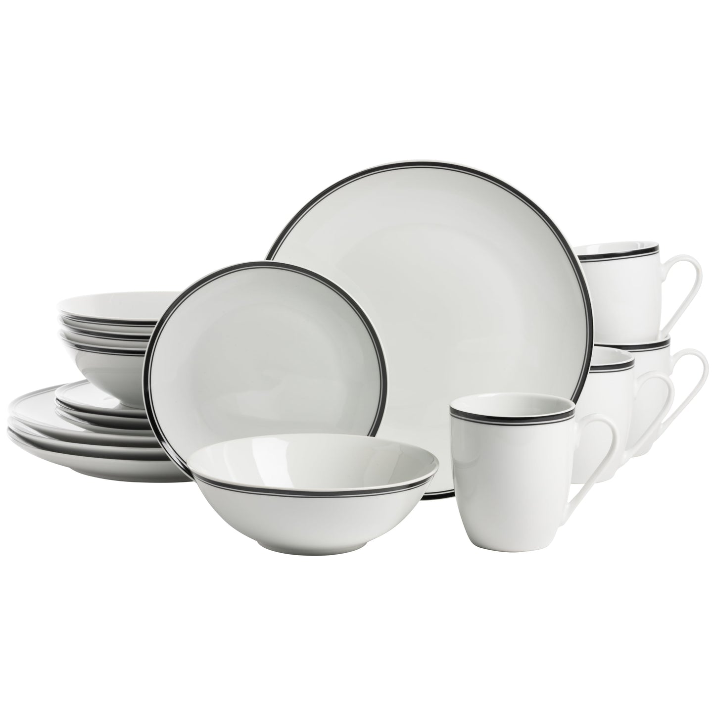 10 Strawberry Street Simply Coupe 16-Piece Ceramic Dinnerware Set, Black