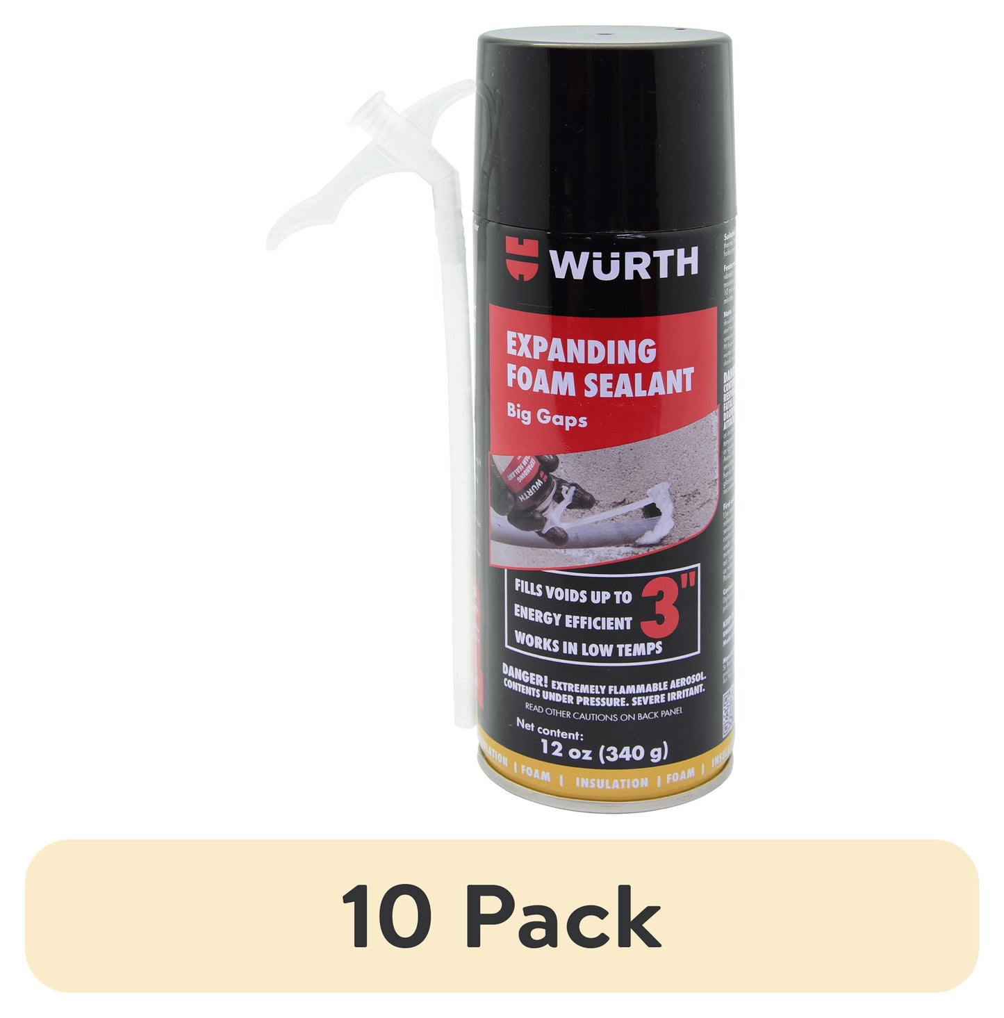 (10 pack) Würth 12oz Expanding Foam Sealant for Big Gaps up to 3 inches - Insulating Spray Foam