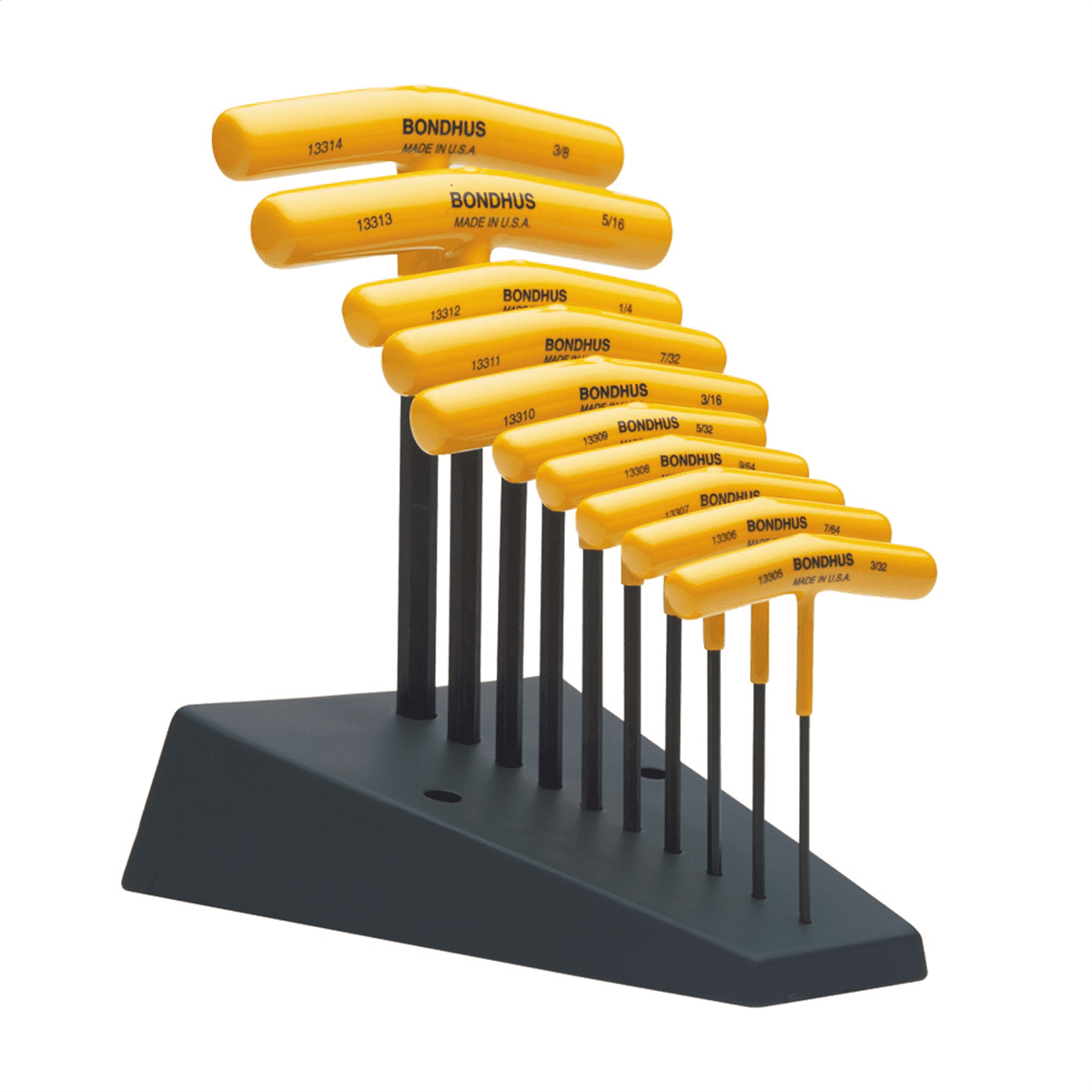Bondhus 10pc SAE T-Handle Hex Wrench Set Model 13390 3/32 inch–3/8 inch Yellow