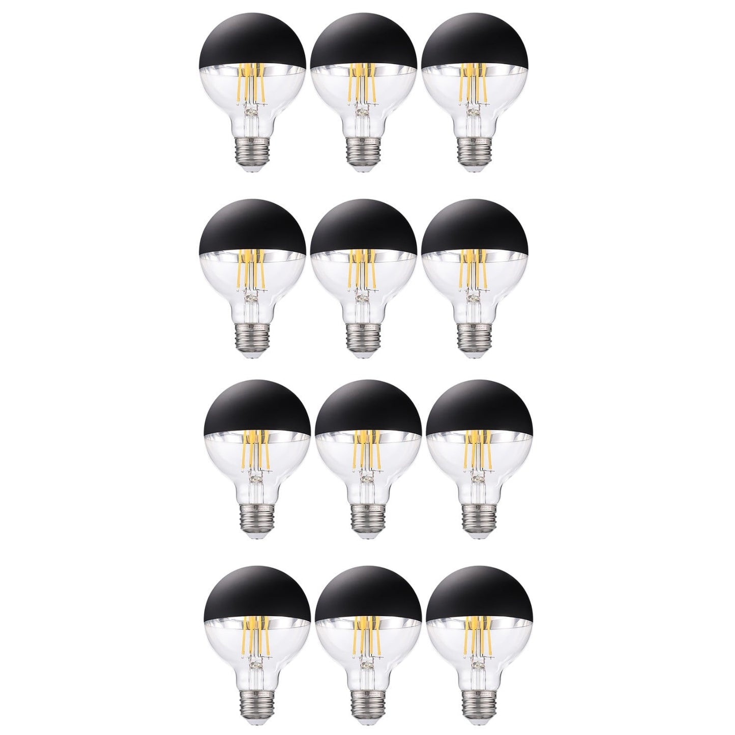 12 Pack LED G25 Globe Dimmable Light Bulb, 7W (75W Eqv.), Anti Glare Half Chrome Bulbs, Black Dipped E26 Base, 3000K Warm White
