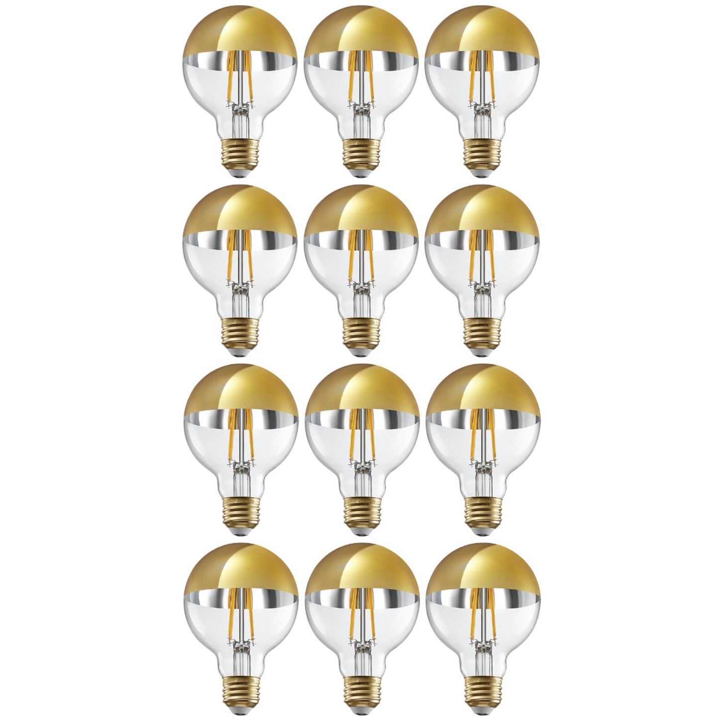 Paquete de 12 Bombillas LED G25 Globe Regulables, 7 W (75 W Eqv.), Bombillas Media Cromadas Antideslumbrantes, Base E26 Bañada en Oro, Blanco Cálido de 3000 K