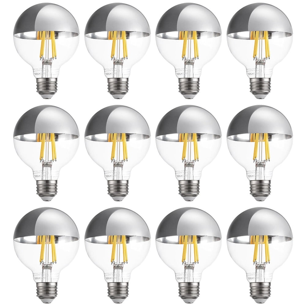 12 Pack LED G25 Globe Dimmable Light Bulb, 7W (75W Eqv.), Anti Glare Half Chrome Bulbs, Silver Dipped E26 Base, 3000K Warm White