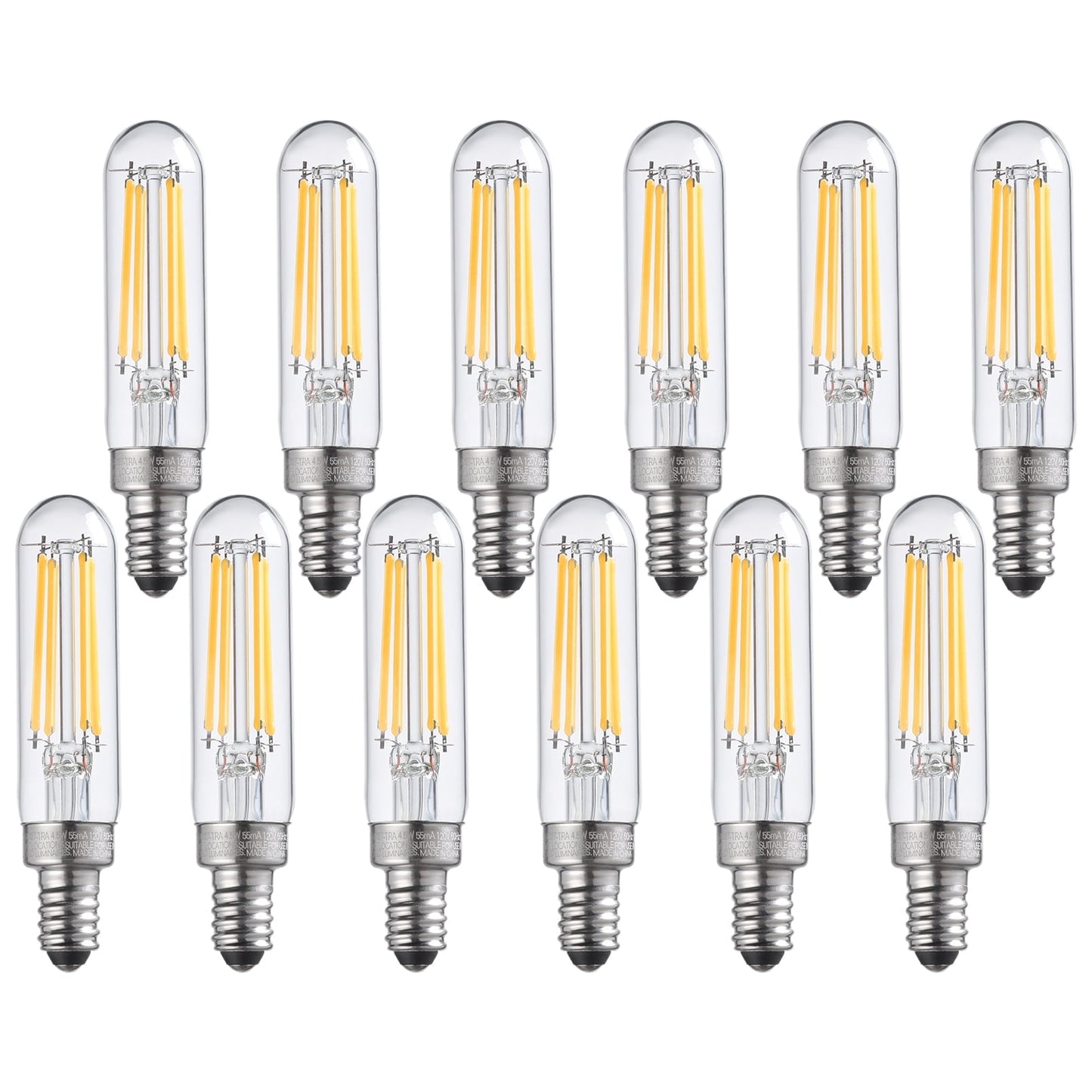 12 Pack T6 Candelabra Base Bulb, 4.5W(40W Equiv.), LED E12 Spiral Filament Bulb 2700K Soft White