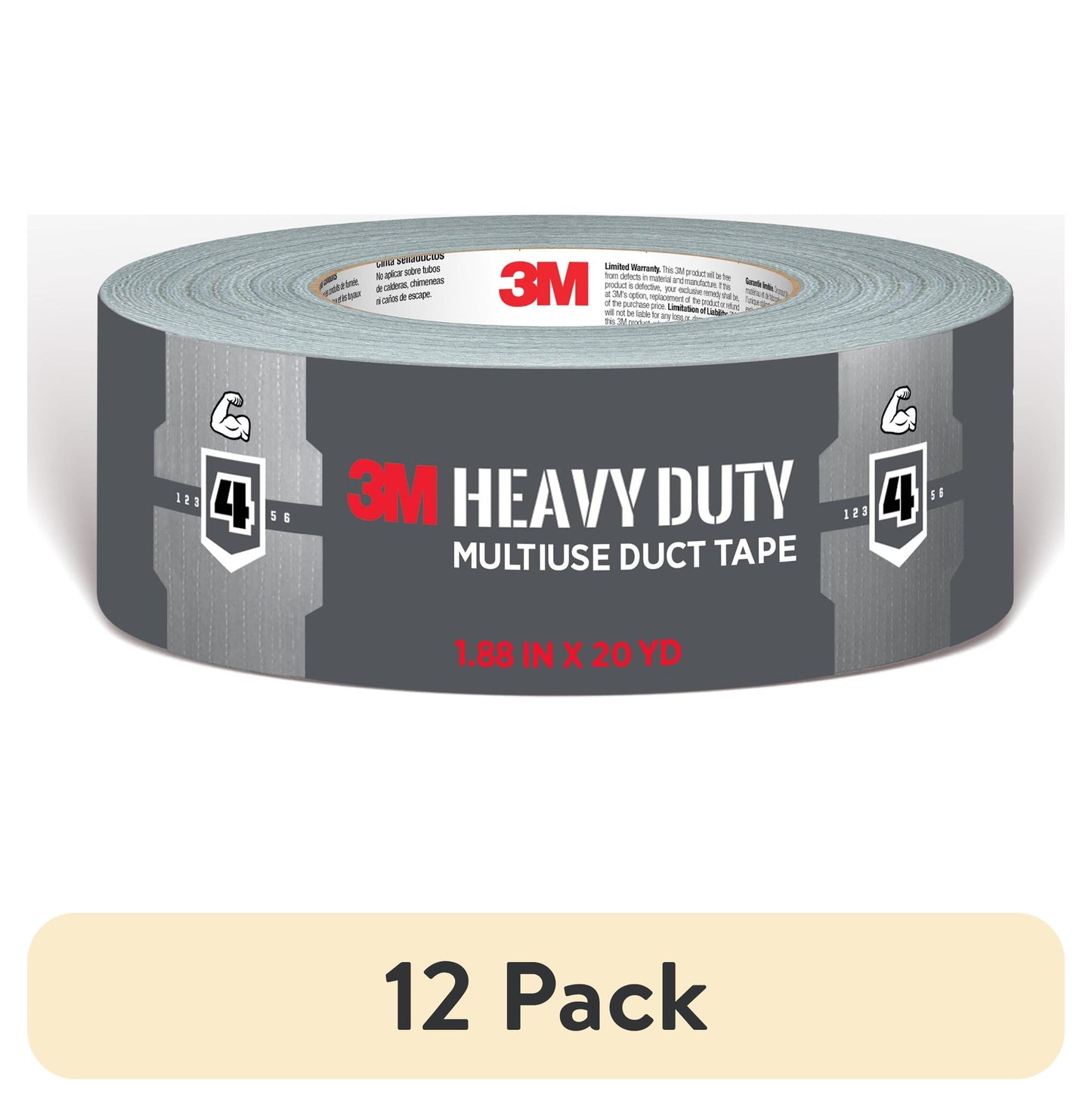 (12 pack) 3M Heavy Duty Duct Tape, Grey, Multipurpose, 1.88 in. x 20 yd., 1 Roll