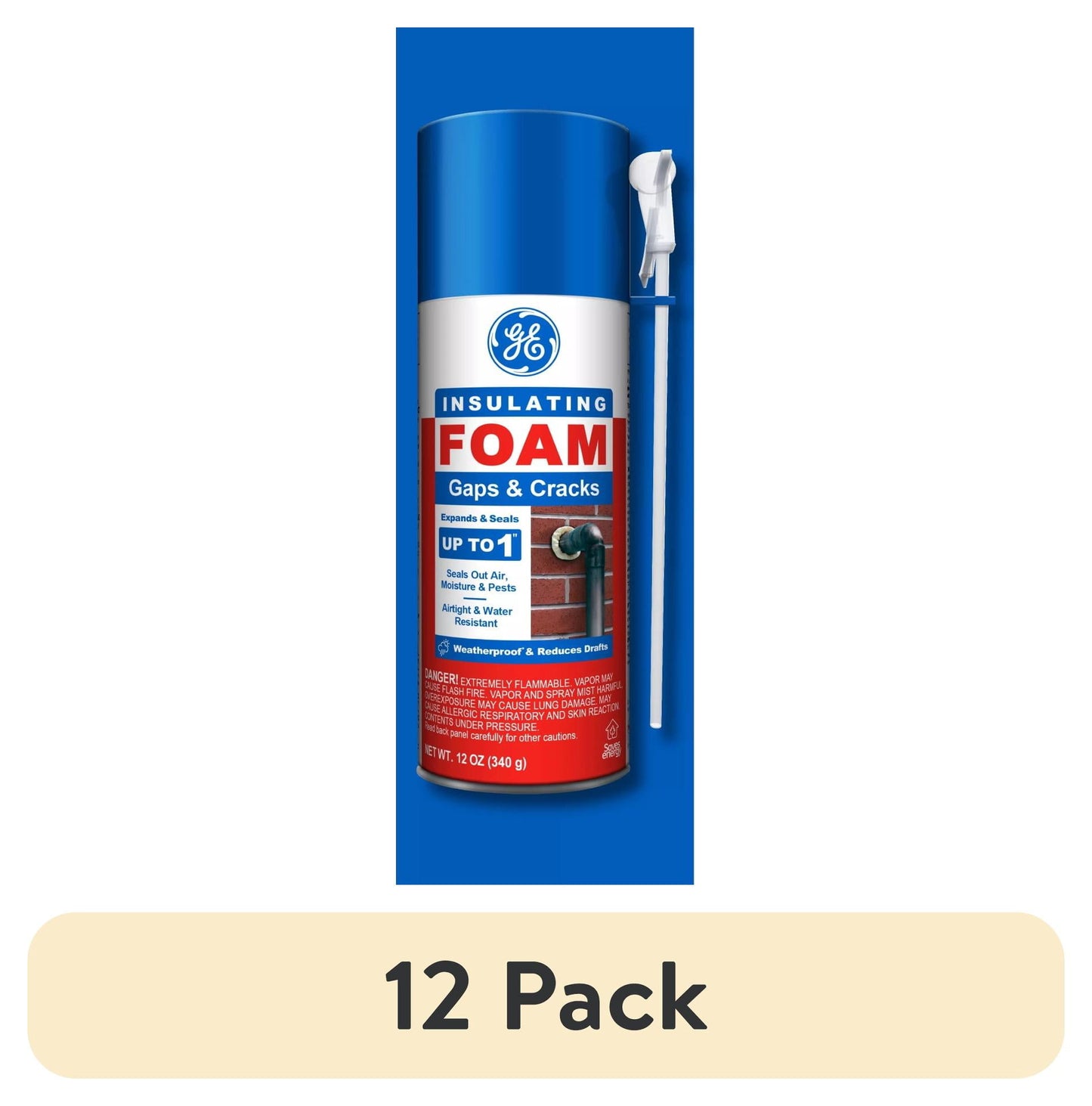 (12 pack) GE Gaps & Cracks Insulating Foam, Pack of 1, Yellow 12 oz Can
