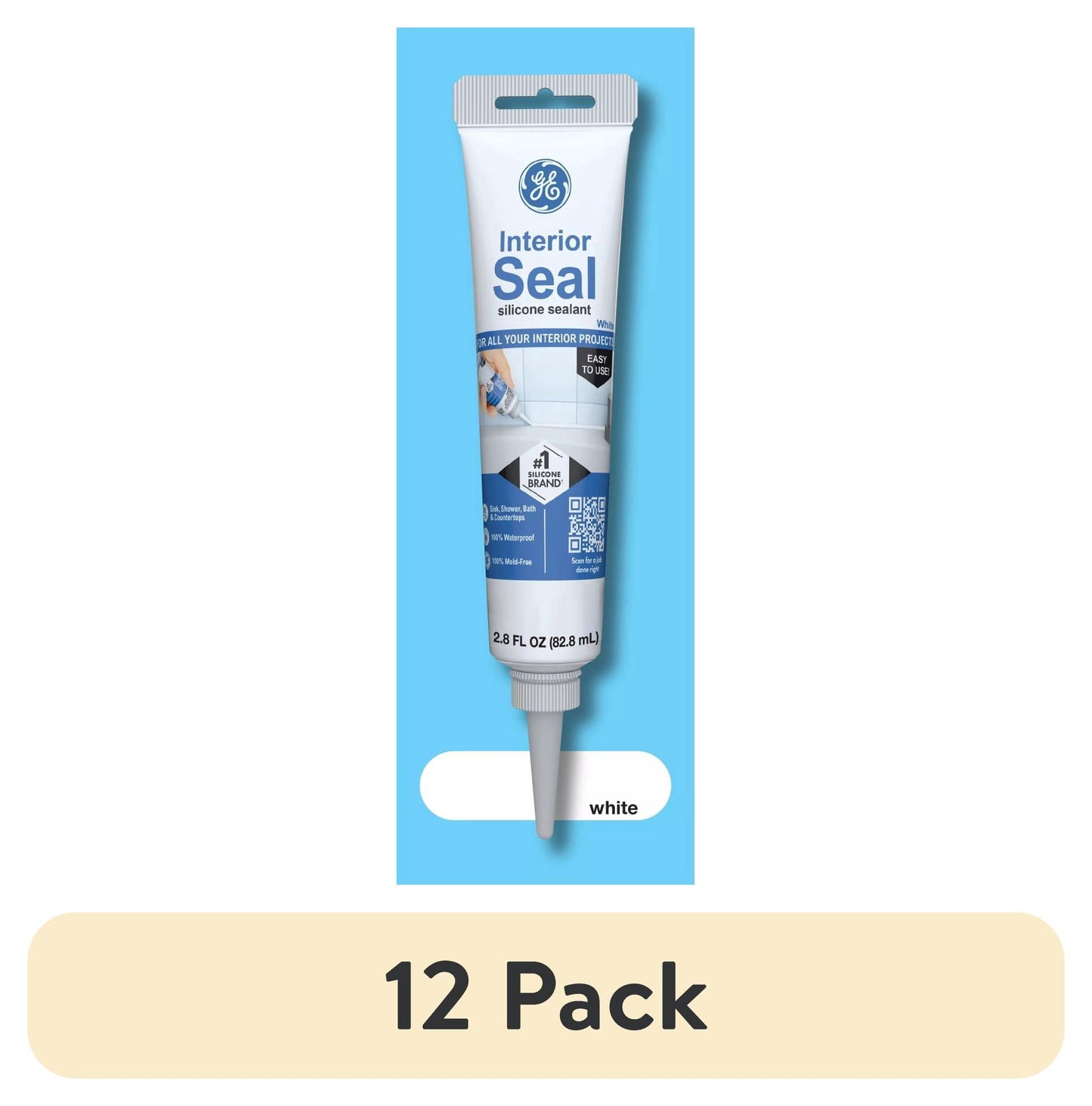 (12 pack) GE Interior Seal Kitchen & Bath, Pack of 1, White 2.8 oz Tube
