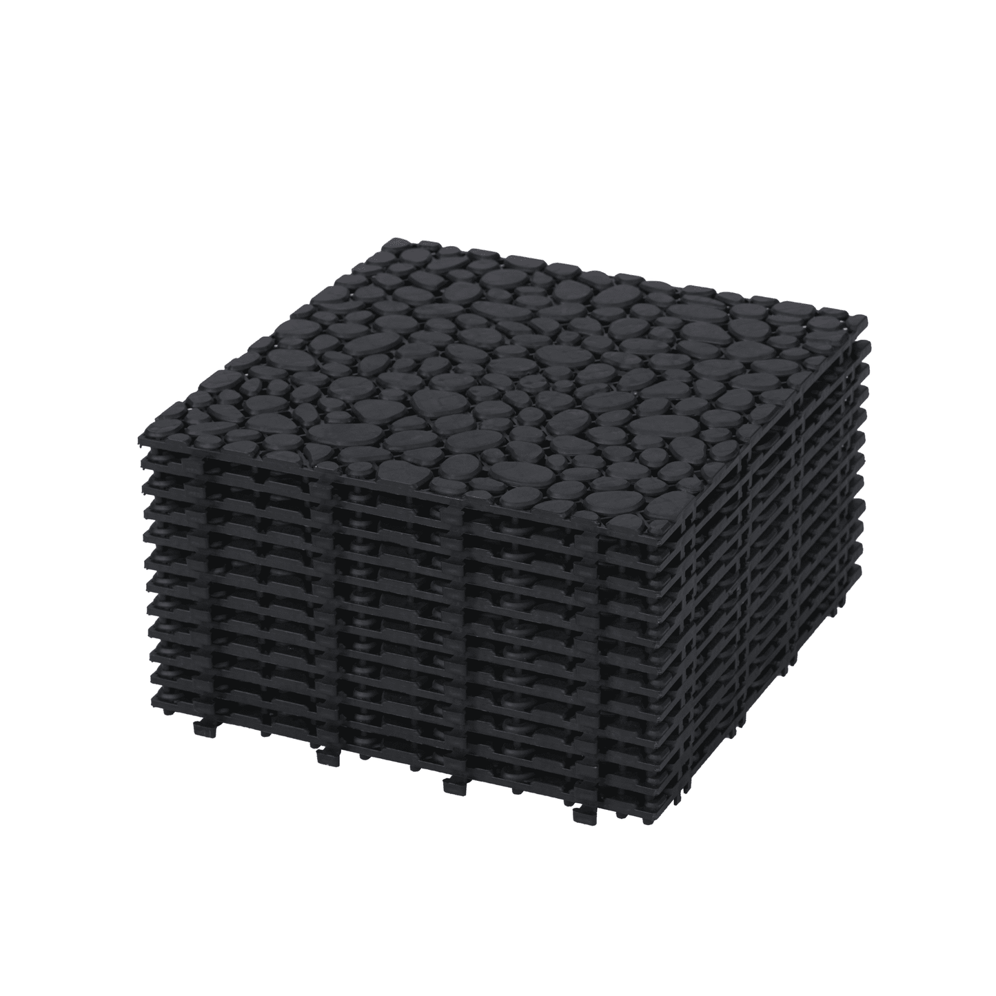 12 x 12 Inch Black Pebble Stone Pattern Interlocking Deck Tiles, Anti-slip Outdoor Floor Tiles with 440 LBS Weight Capacity for Bathroom Shower Balcony Porch Backyard Patio, Pack of 12