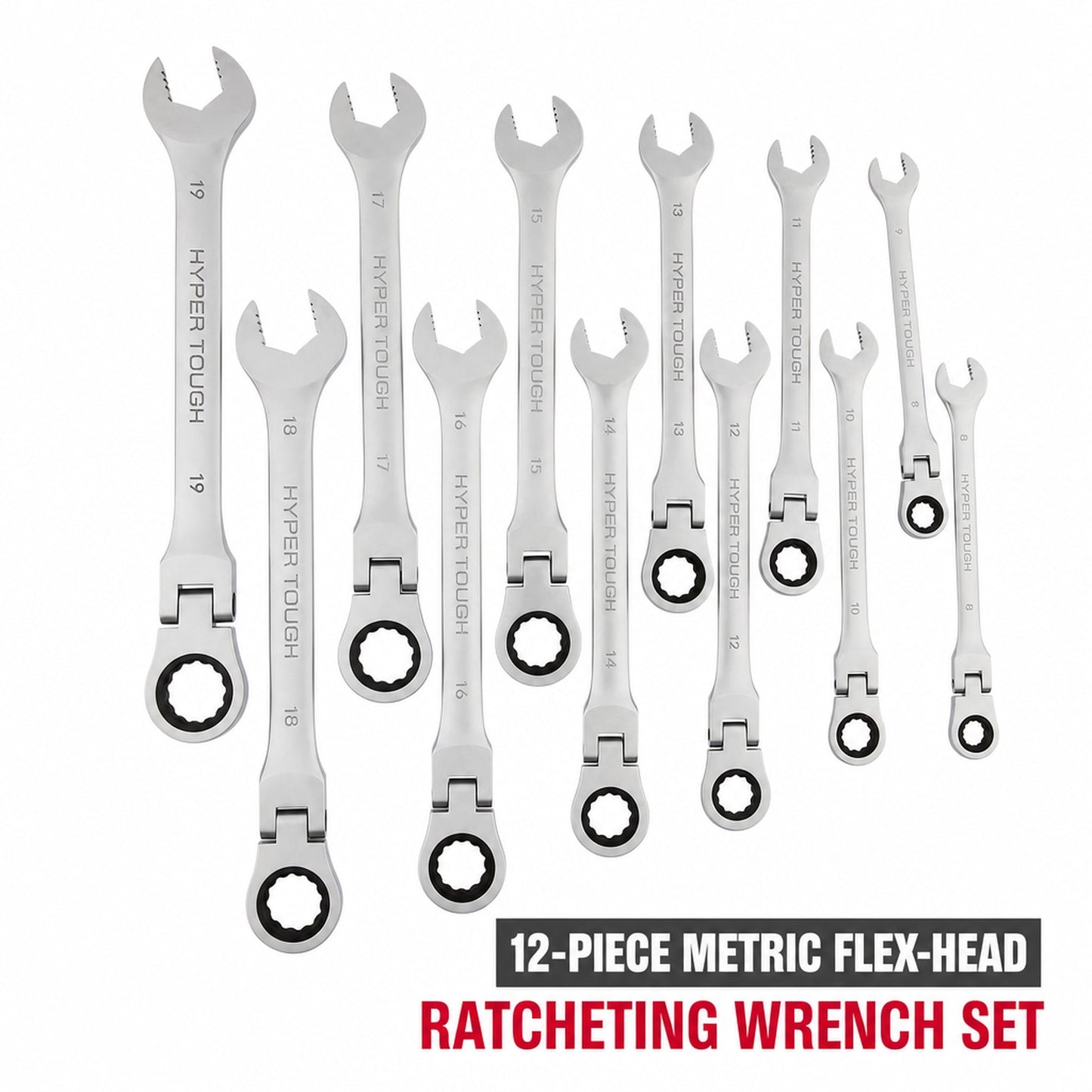 Hyper Tough Flex-Head Ratcheting Wrench Set, Metric, 12 Pieces