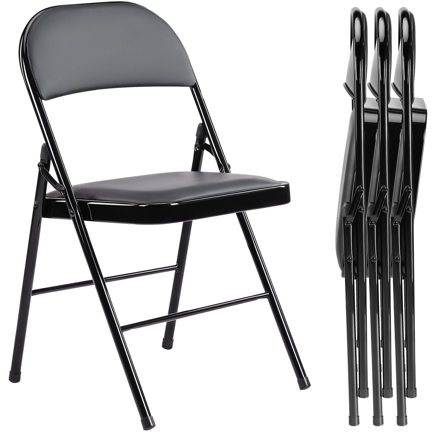 Alvantor Sillas Plegables Paquete de 2/4, Asiento Acolchado de Cuero PU, Resistente, Negro/caqui