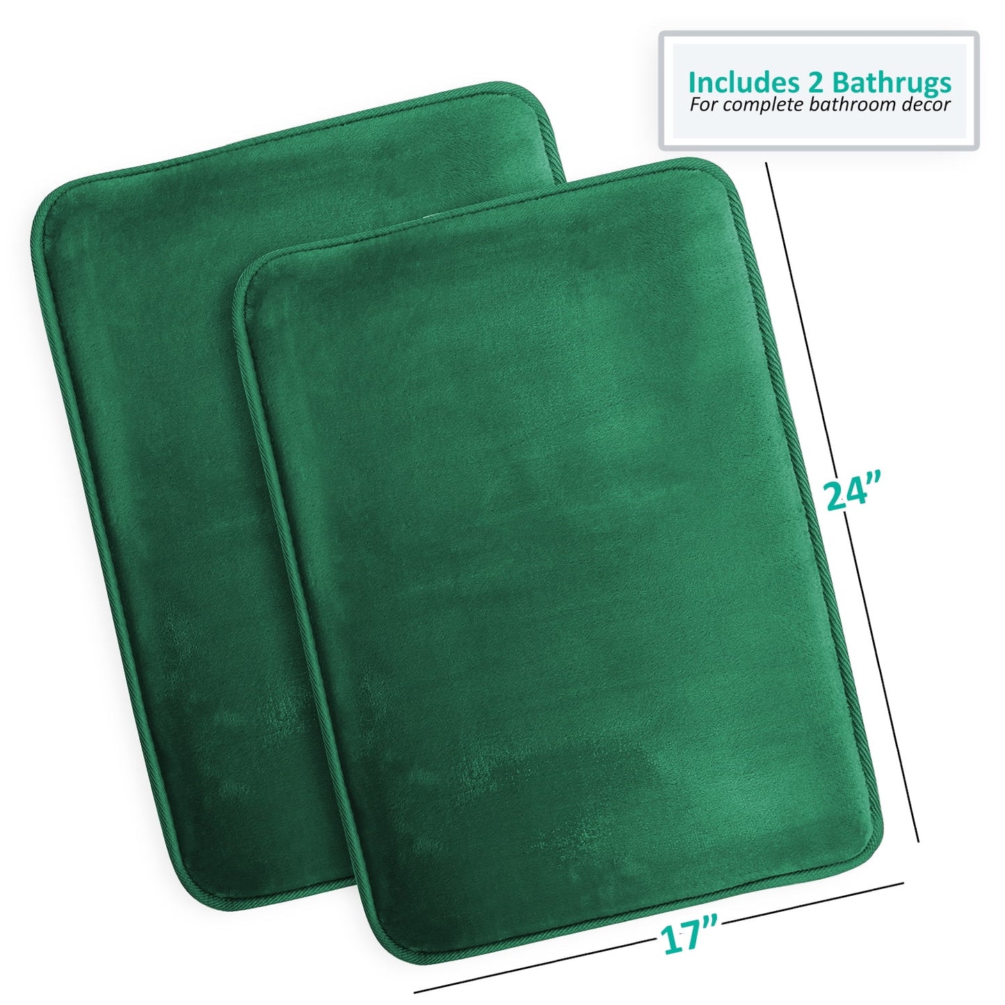 2 Piece Premium Memory Foam Bathroom Mat Set - Absorbent Luxury Plush Non Slip Carpet for Tub Shower & Bath Room, Soft Floor Mats, Machine Washable - Set of 2 17x24 Inch Bath Rugs, Hunter Green
