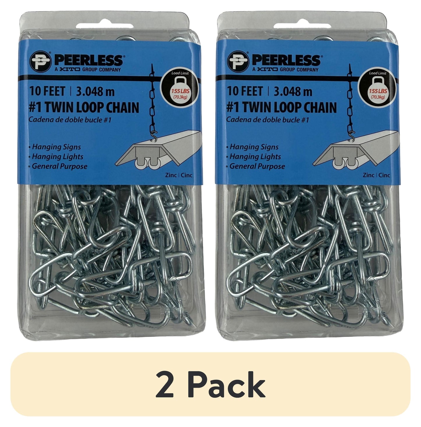 (2 pack) #1 Twin Loop Chain, 10', Peerless Chain Company, #4740810
