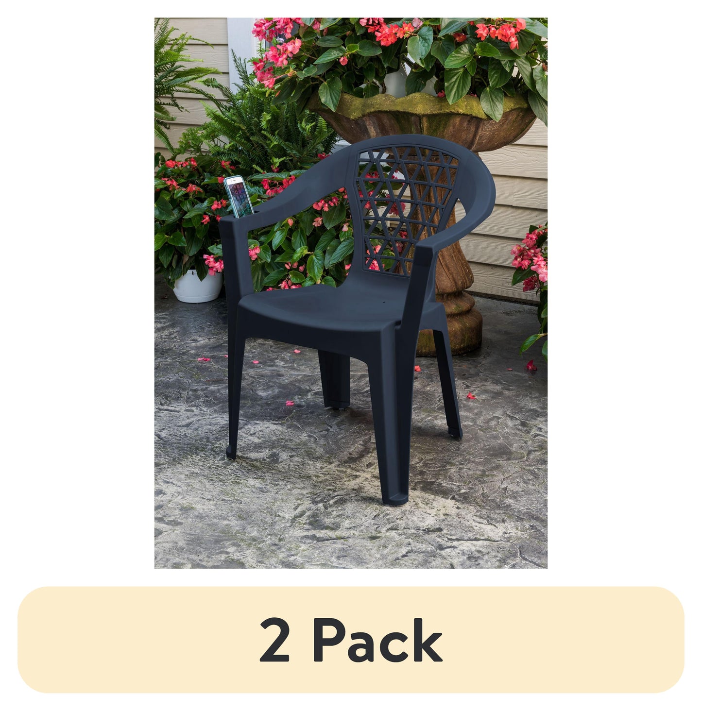(2 pack) Adams Penza Outdoor Resin Stack Chair with Phone Holder Ideal for Pool, Deck, Backyard, Garden, Blue