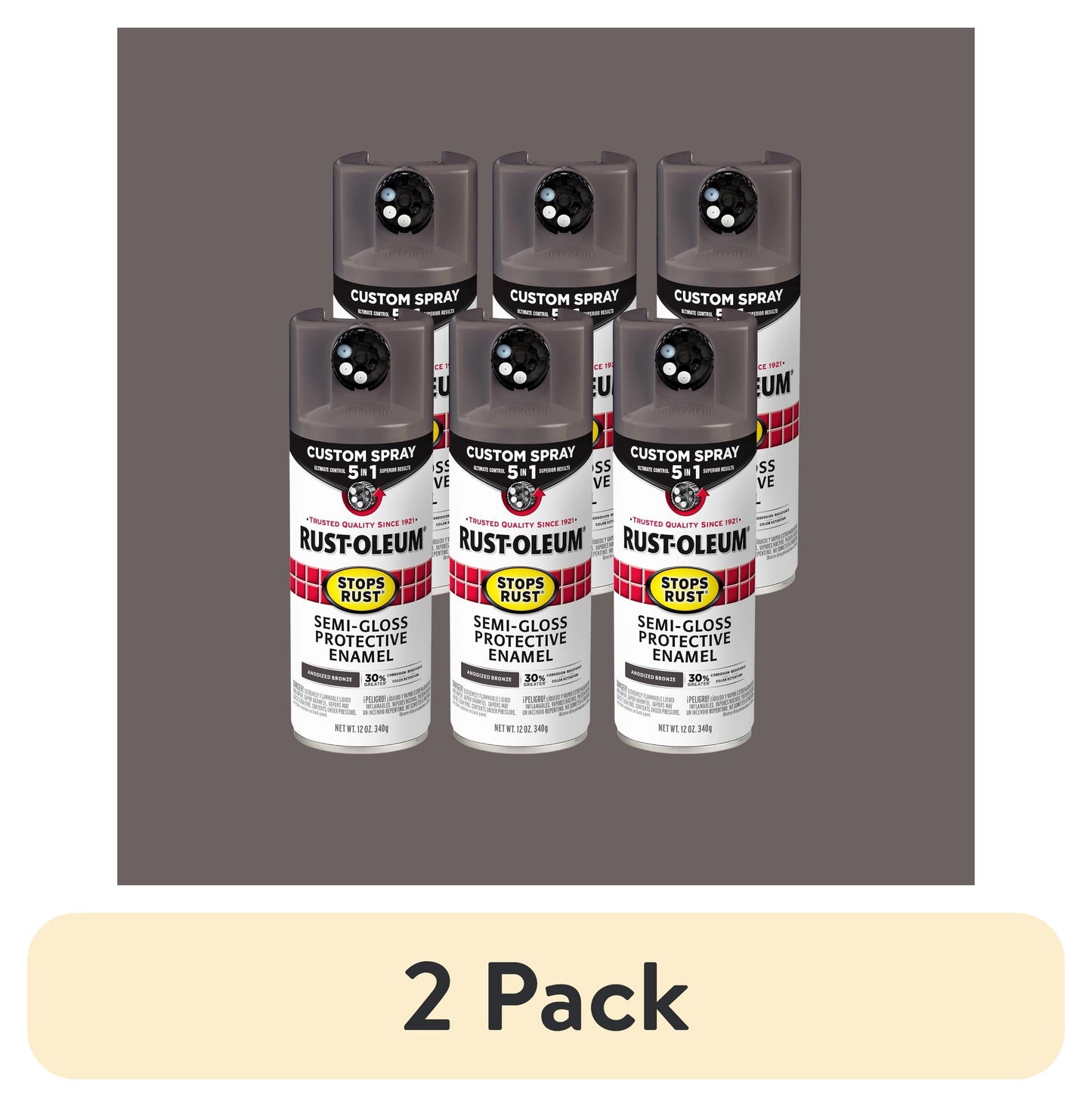 (12 pack) 6 Pack, Anodized Bronze, Rust-Oleum Stops Rust Custom Spray 5 in 1 Semi-Gloss Spray Paint-376911, 12 oz