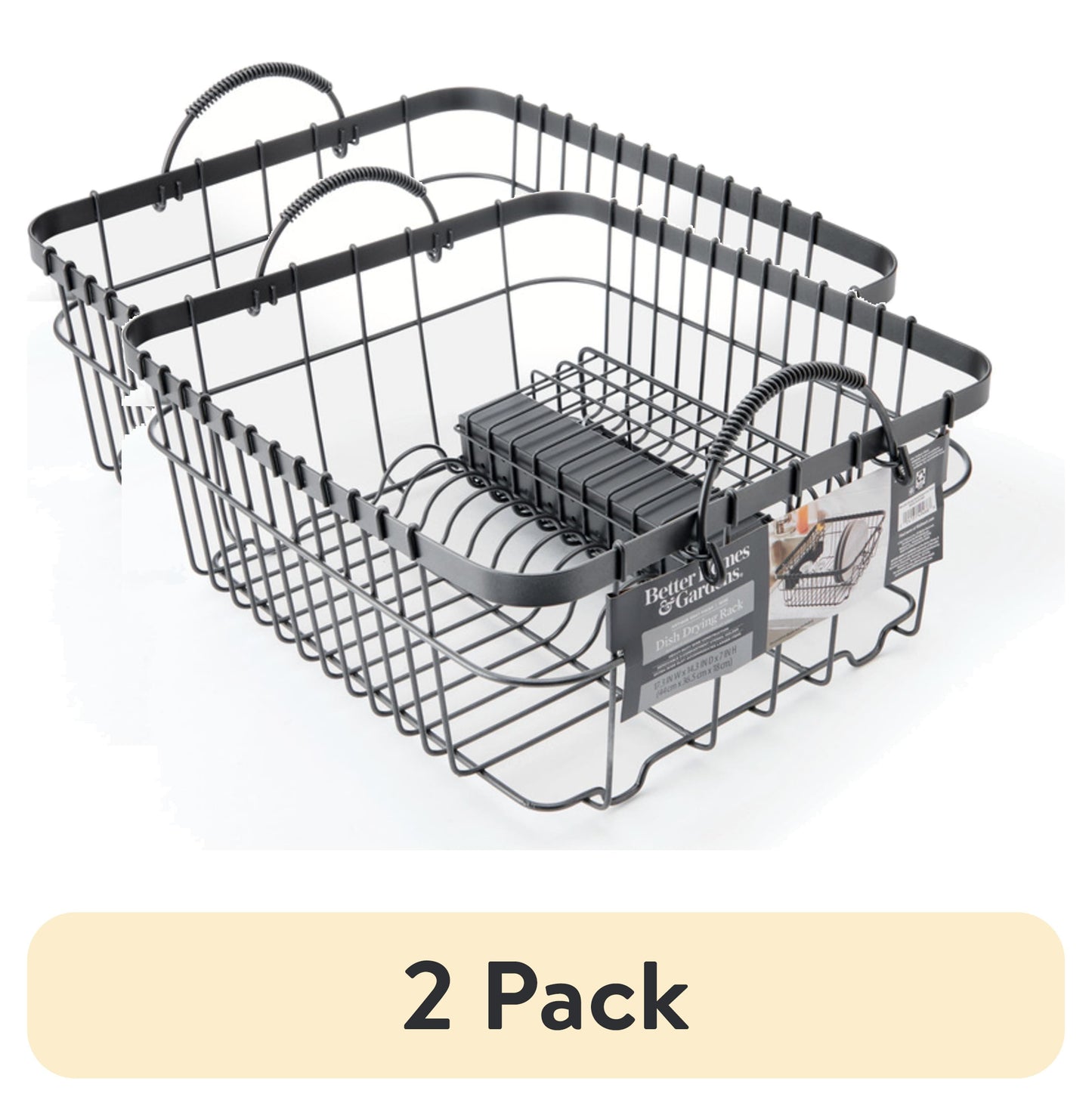 (2 pack) Better Homes & Gardens Escurridor de Platos de Metal con Organizador, Gris Antiguo