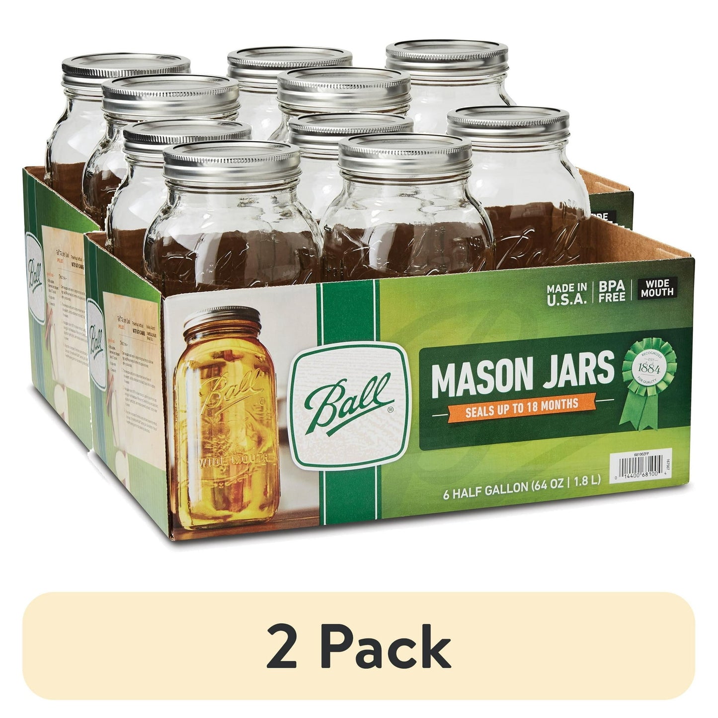 Ball 64 oz Mason Jars, Wide Mouth Half Gallon Canning Jars with Lids and Rings, 6-Pack Extra Large Glass Jars for Home Canning and Pantry Storage
