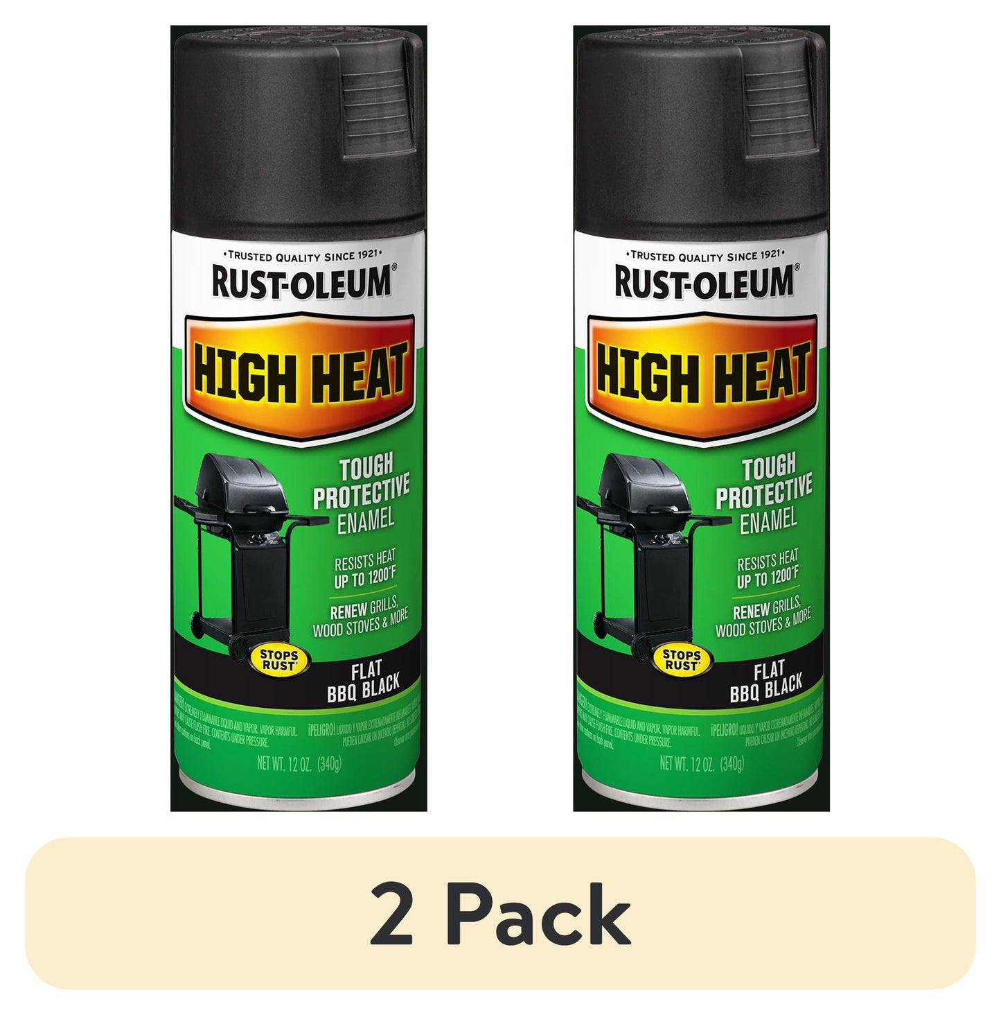 (2 pack) 6 Pack, Bar-B-Que Black, Rust-Oleum Specialty Satin High Heat Spray Paint- 12 oz