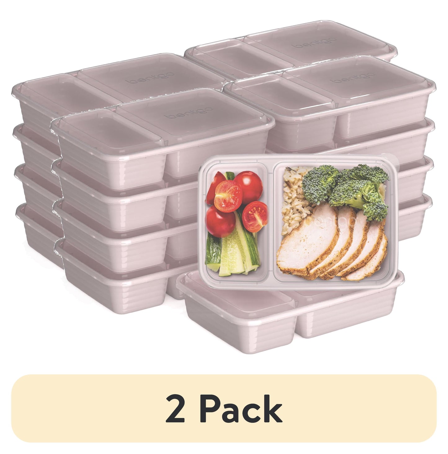 (10 pack) Bentgo Prep - 20-Piece 2-Compartment Reusable Meal Prep Containers with Lids, PFAS & BPA Free Materials, Durable, Microwave, Freezer, & Dishwasher Safe To Go Food Storage (Blush Pink)