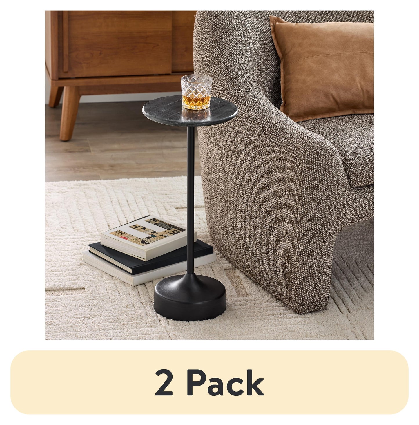 (2 pack) Better Homes & Gardens Aster Marble Drink Table, Black Marble