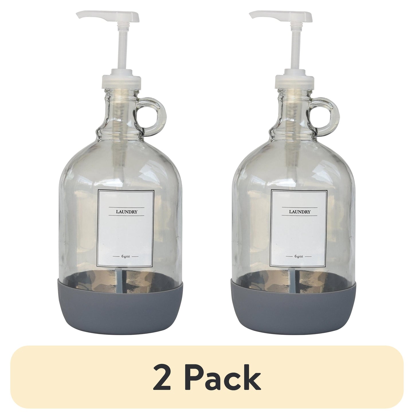 (2 pack) Better Homes & Gardens 64 oz Clear Glass Laundry Detergent Dispenser with White Lid