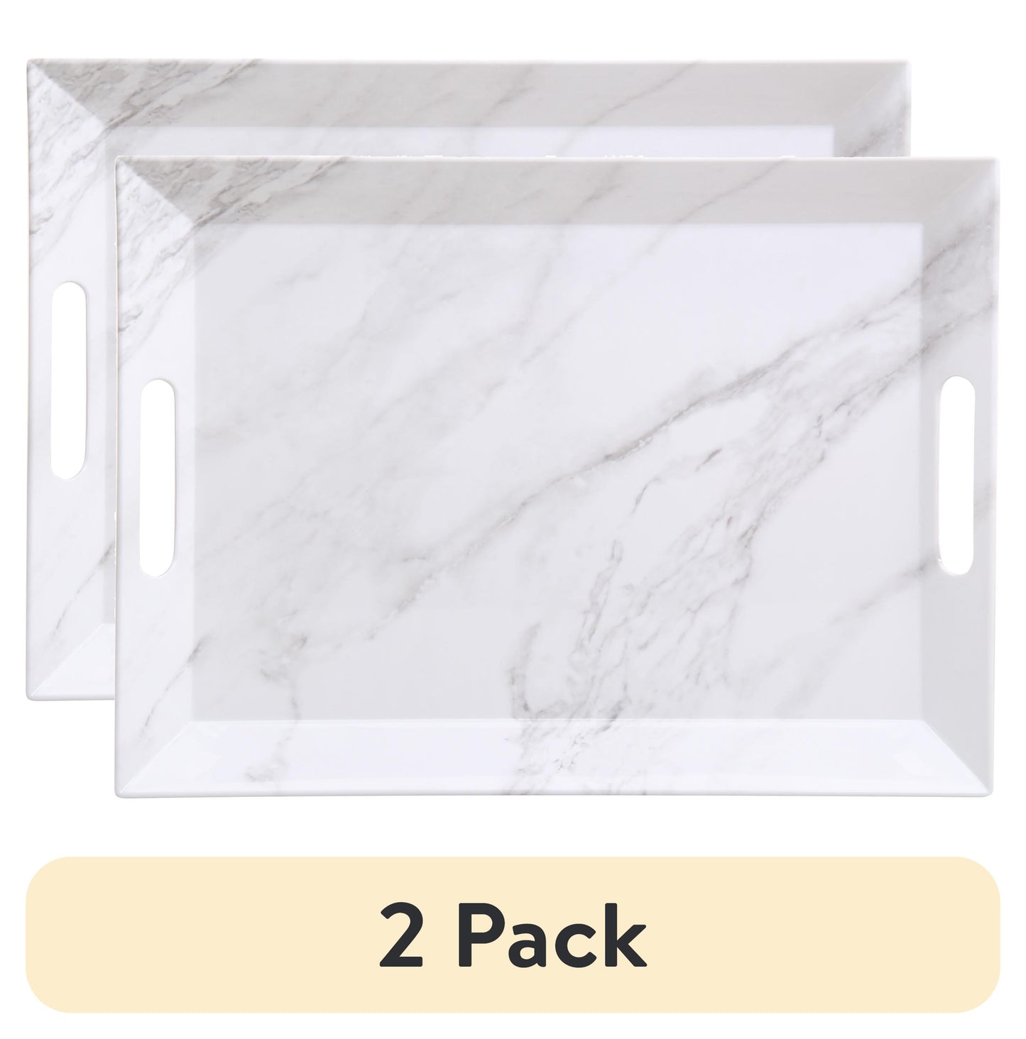 (2 pack) Better Homes & Gardens- Marble Print Rectangle Melamine Handled Tray