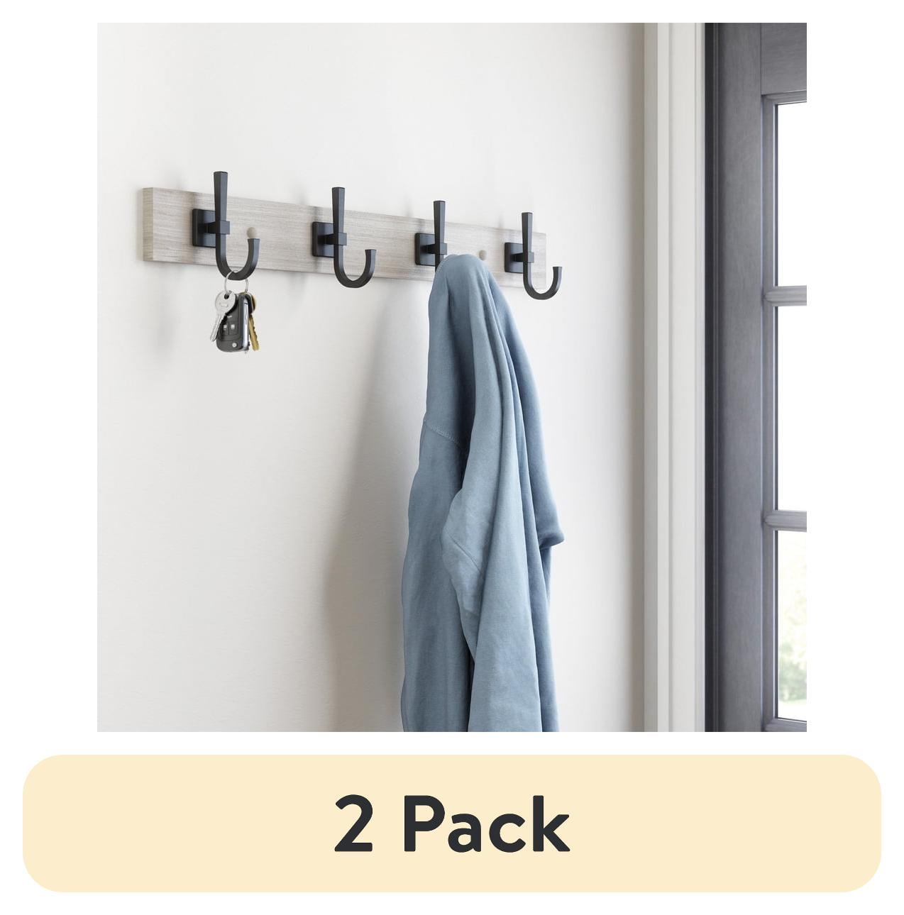 (2 pack) Better Homes & Gardens Miller 27" Wall Mounted Hook Rack, 4 Hooks, Rustic Gray & Matte Black
