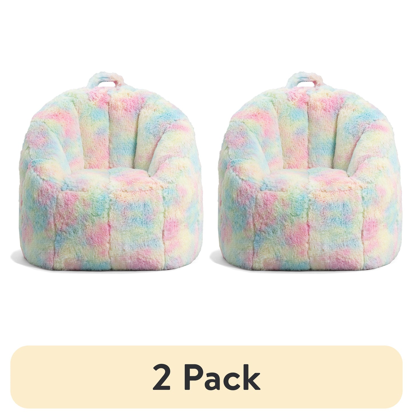 (2 pack) Big Joe Joey Bean Bag Chair for Kids/Teens, 2.5 ft Plushie Lounge Chair, Soft & Lightweight, Unicorn Rainbow