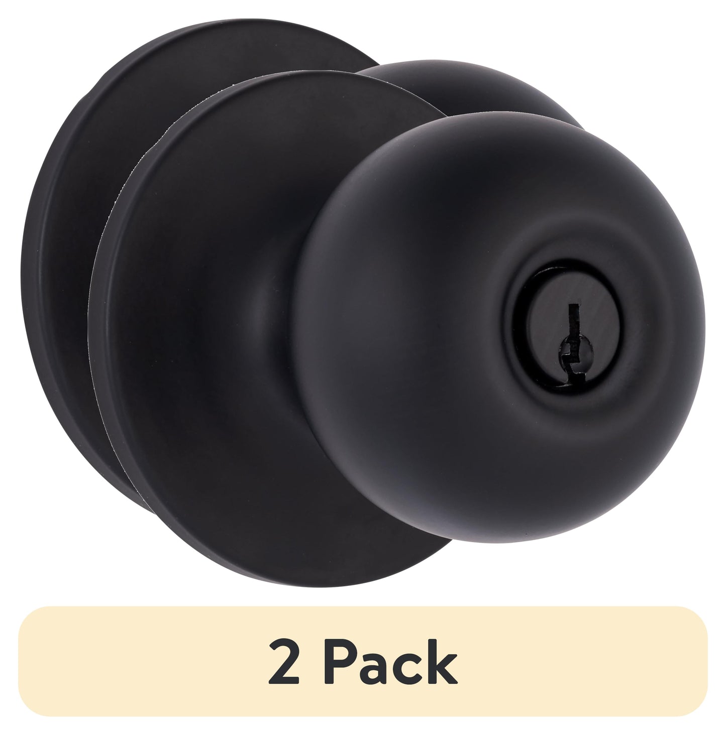 (2 pack) Brinks Keyed Entry Classic Ball Style Doorknob, Matte Black Finish