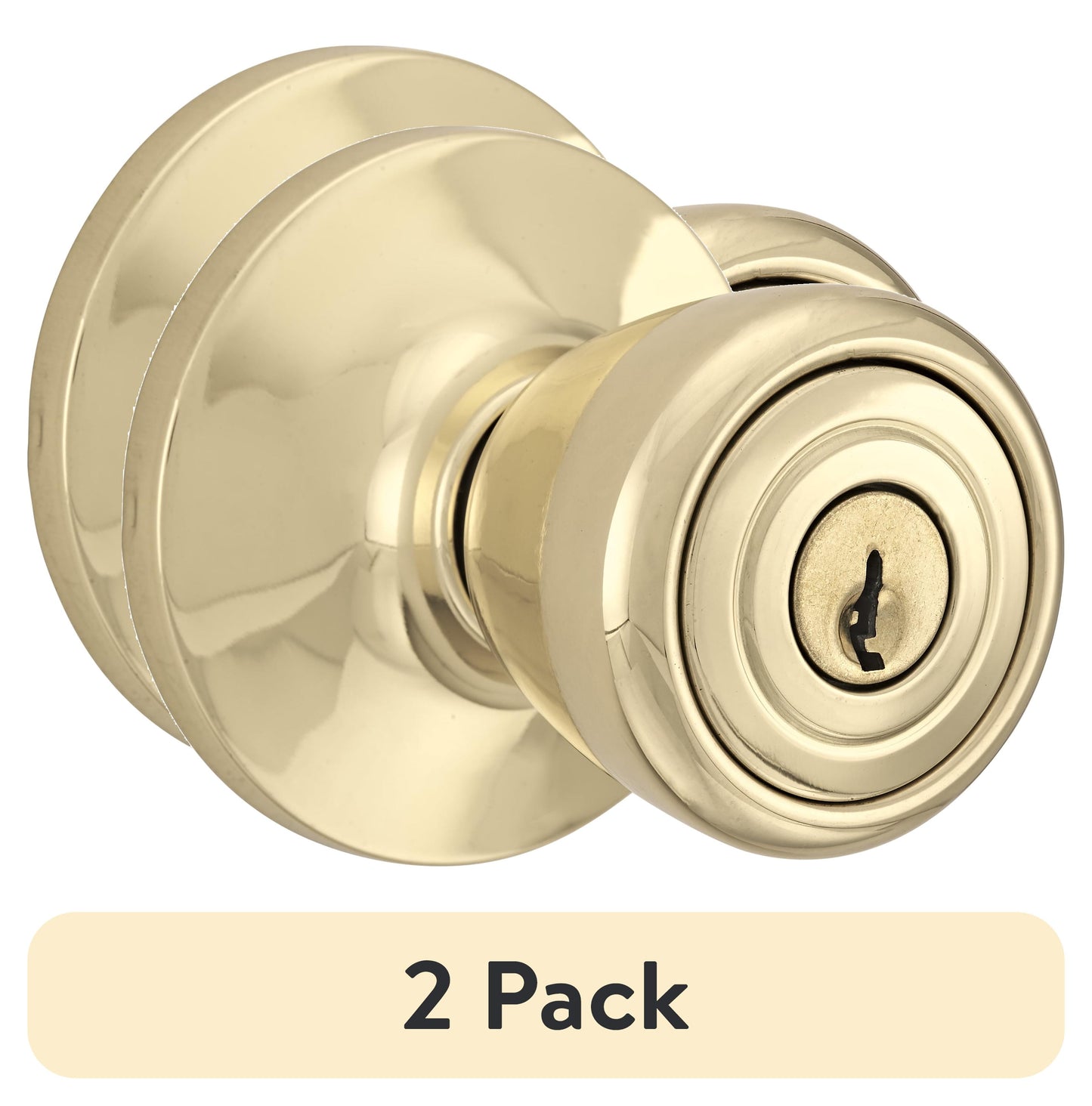(2 pack) Brinks Keyed Entry Tulip Style Doorknob, Polished Brass Finish