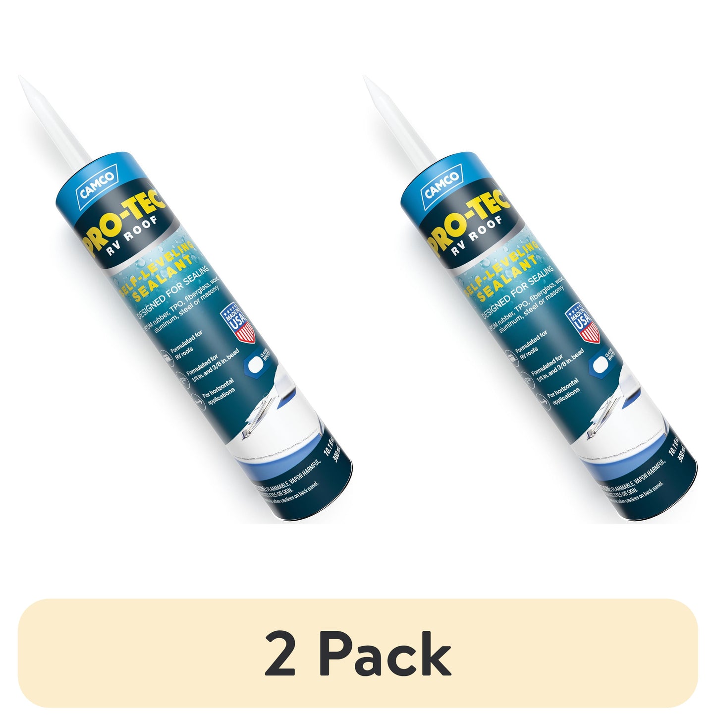 (2 pack) Camco Pro-Tec Self-Leveling RV Roof Sealant - Classic White, 10.1 Fluid Ounces (41464)