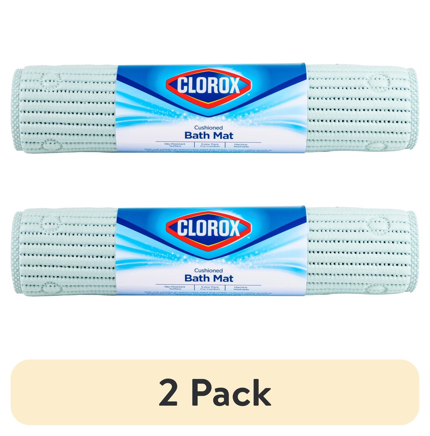 (2 pack) Clorox Sky Blue Cushioned Bathtub Mat with Suction Cups, 17 in. x 36 in.