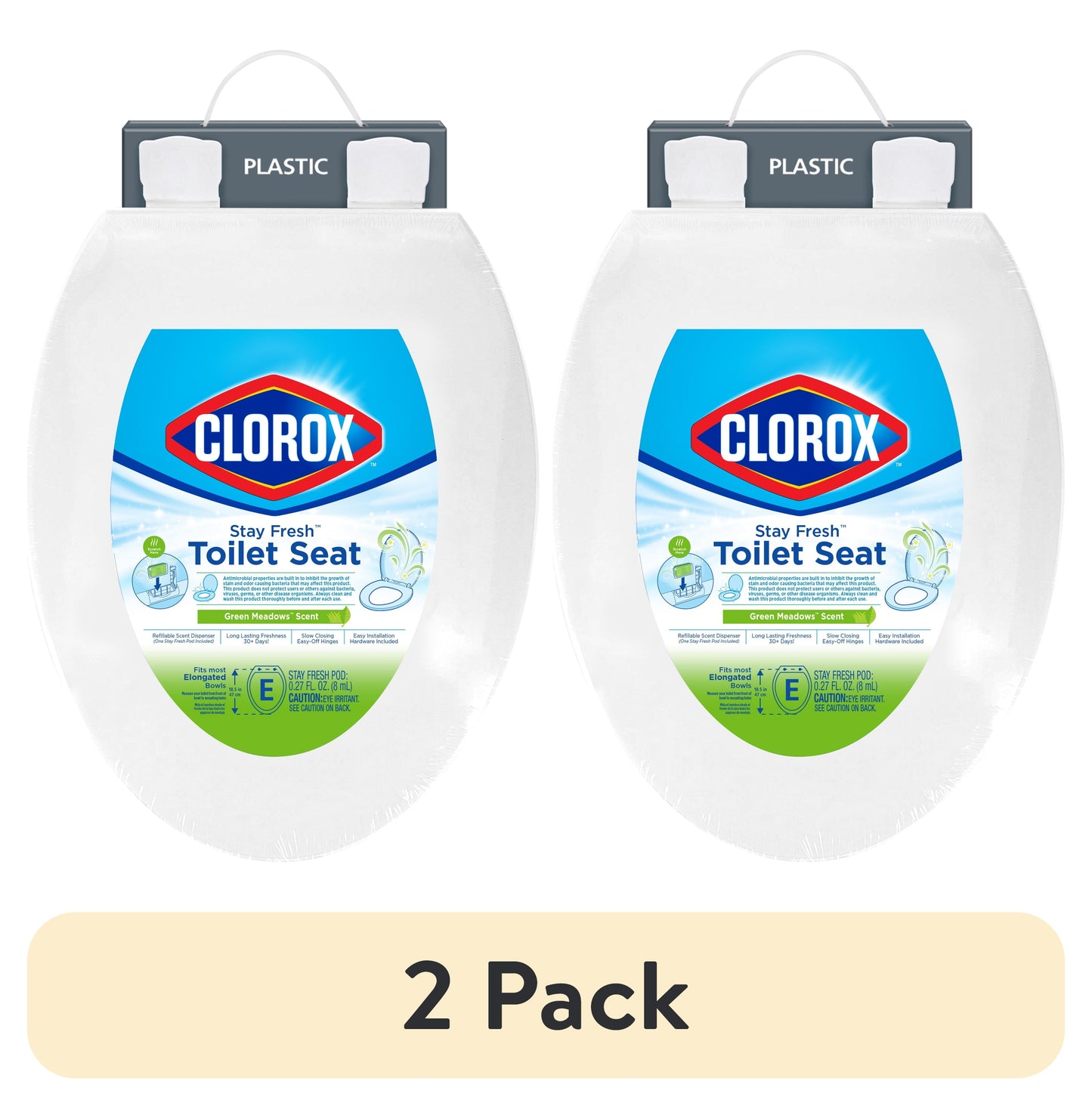 (2 pack) Clorox Antimicrobial Elongated Stay Fresh Scented Plastic Toilet Seat with Easy-off Hinges