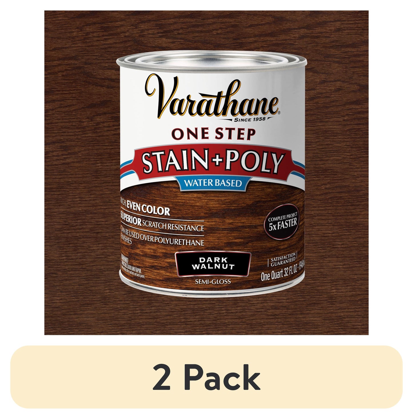(2 pack) Dark Walnut, Varathane One Step Interior Wood Stain + Polyurethane, Semi-Gloss -337037, Quart