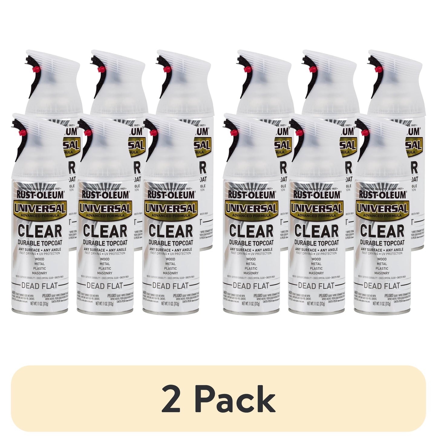 (12 pack) 6 Pack, Dead Flat Clear, Rust-Oleum Universal All Surface Interior/Exterior Spray Paint-302151, 11 oz
