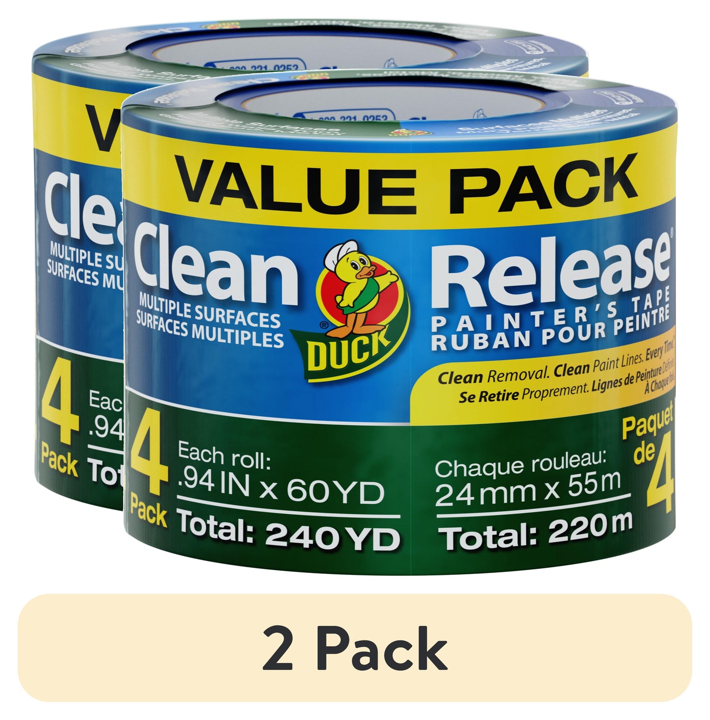 (2 pack) Duck Clean Release .94 in. x 60 yd. Blue Painter's Tape, 4 Pack