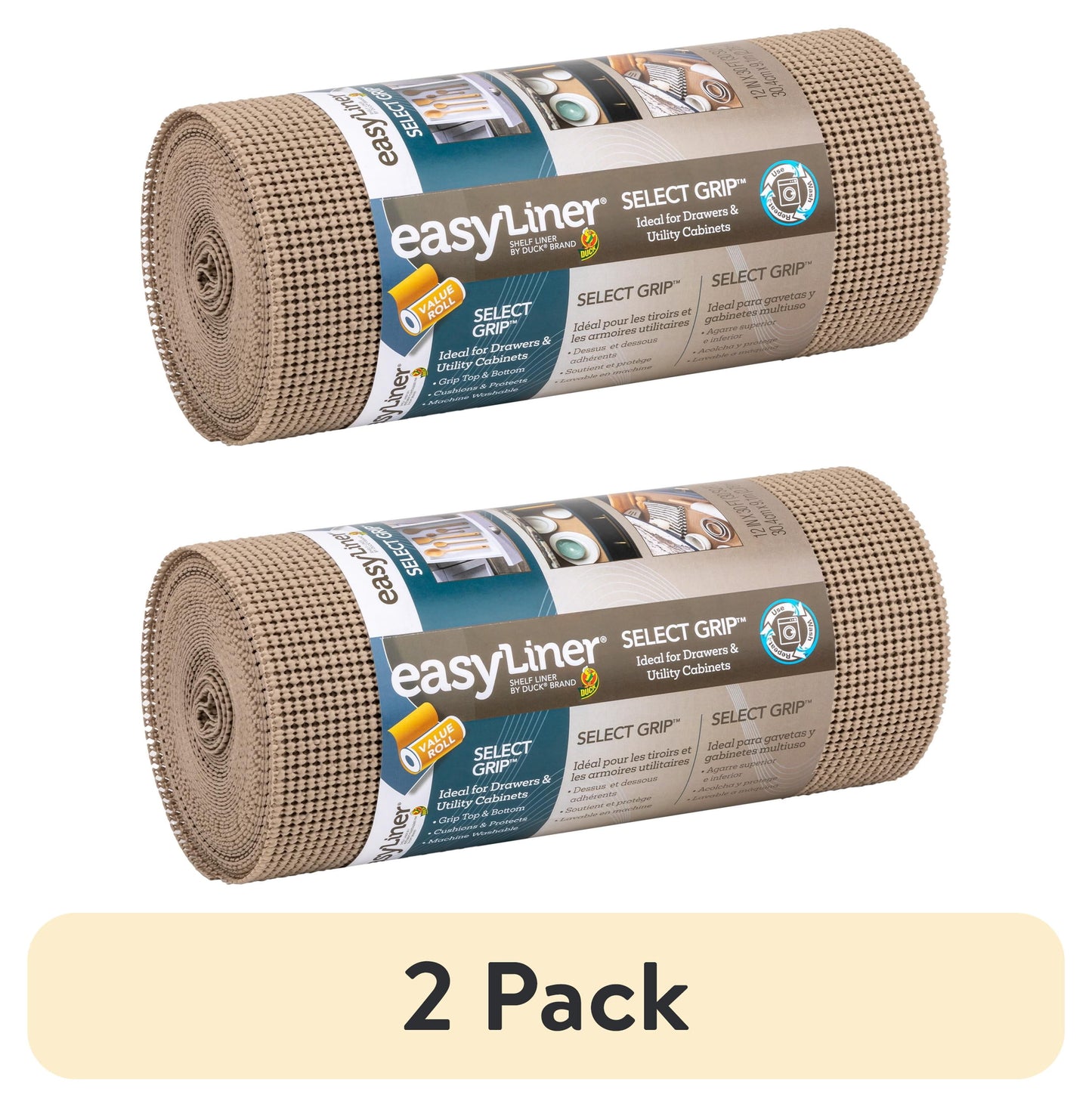 (2 pack) EasyLiner Select Grip Shelf Liner, Taupe, 12 in. x 30 ft. Roll
