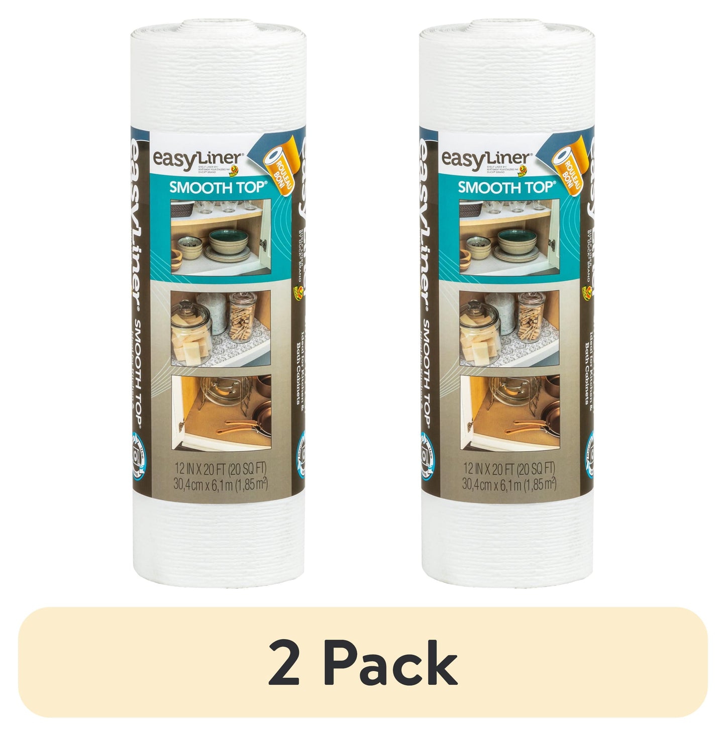 (2 pack) EasyLiner Smooth Top Shelf Liner, White, 12 in. x 20 ft. Roll