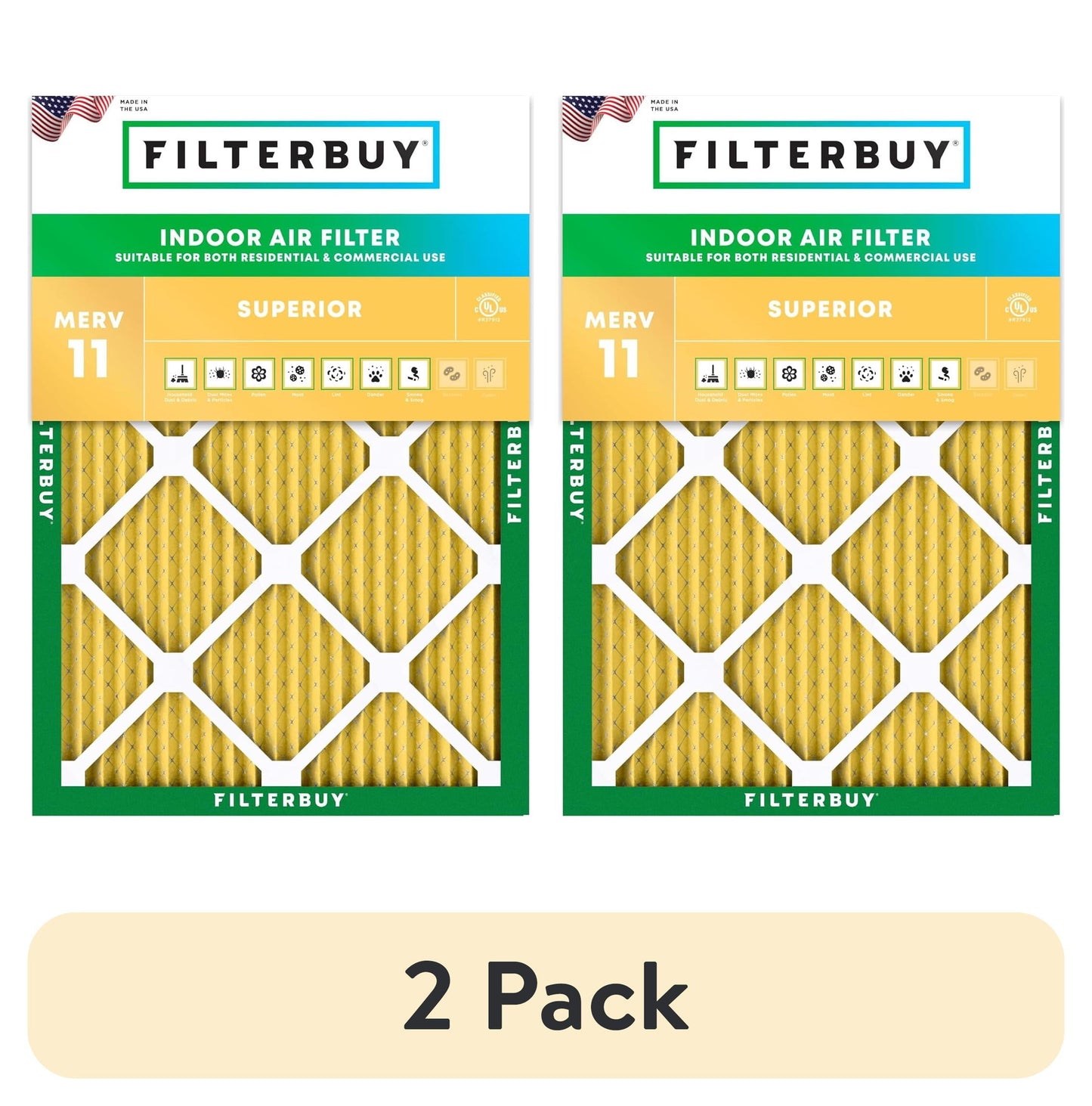 (2 pack) Filterbuy 16x20x1 MERV 11 Allergen Defense, Pleated HVAC AC Furnace Air Filters (1-Pack)