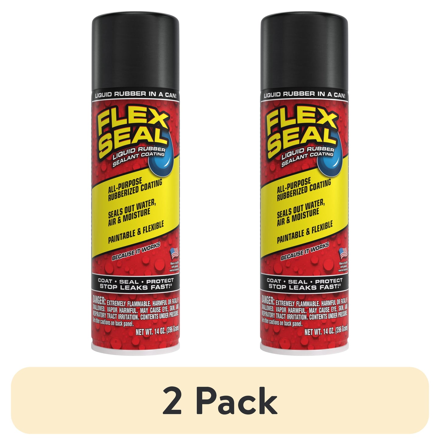 (2 pack) Flex Seal Aerosol Liquid Rubber Sealant Coating, 14 oz, Black