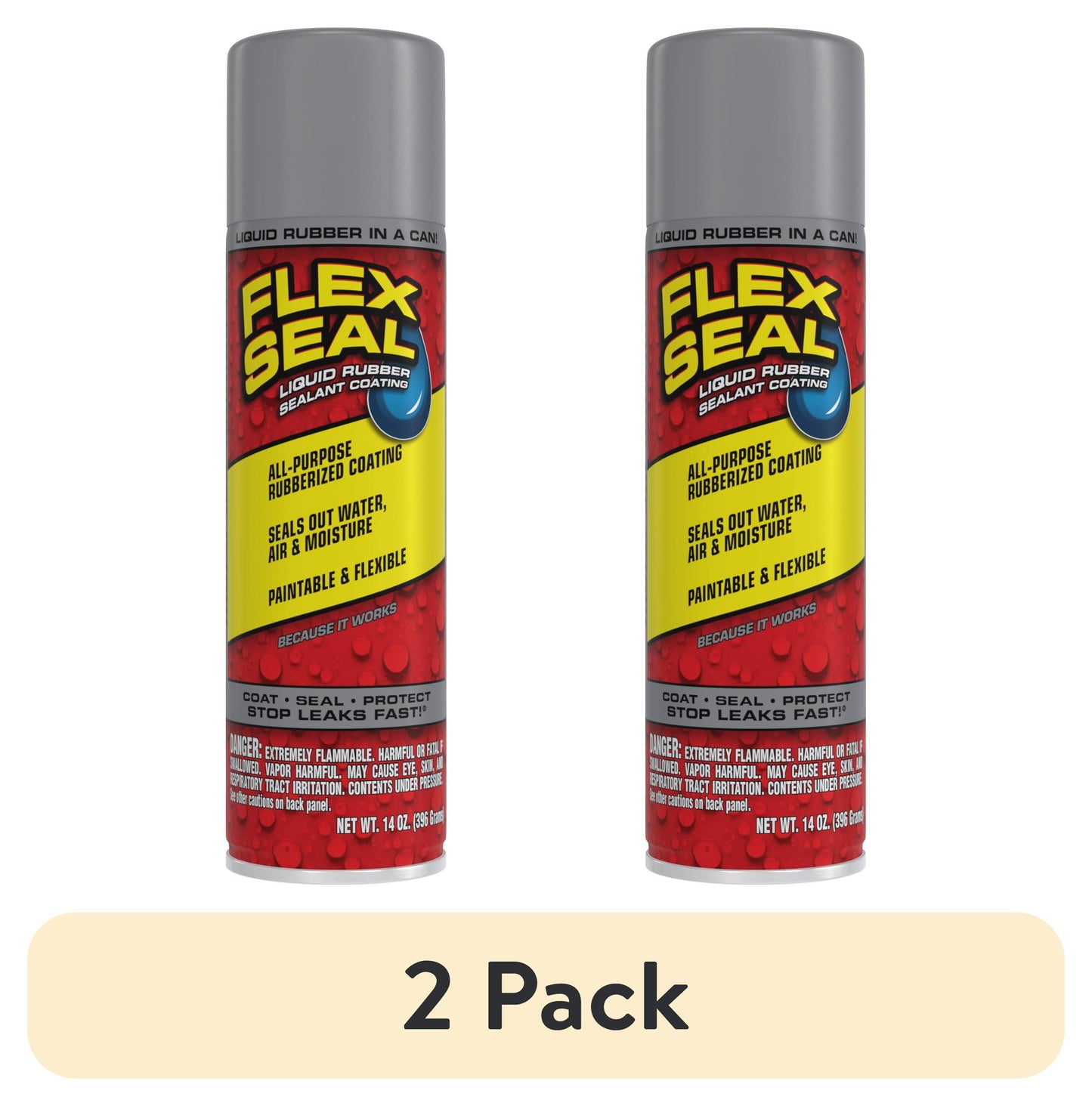 (2 pack) Flex Seal Liquid Aerosol Rubber Sealant Coating, 14 oz, Gray