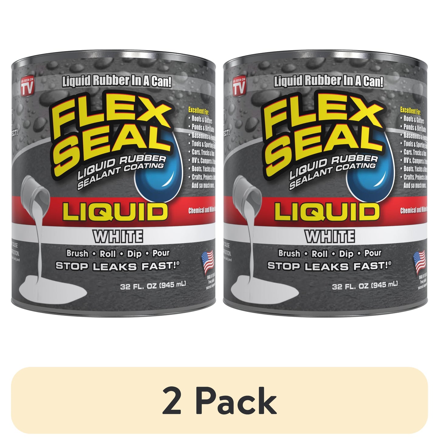 (2 pack) Flex Seal Liquid Rubber Sealant Coating, White, 32 oz