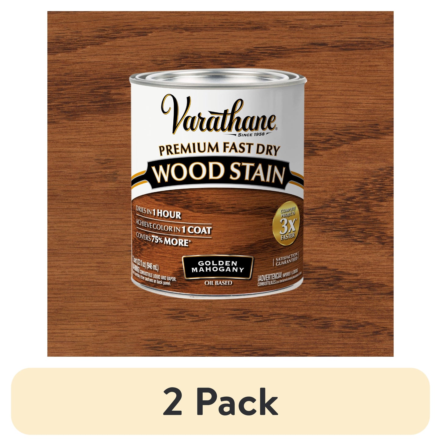 (2 pack) Golden Mahogany, Varathane Premium Fast Dry Wood Stain-262014, Quart