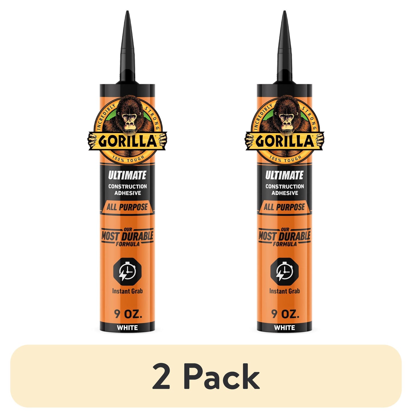 (2 pack) Gorilla Ultimate Construction Adhesive, 9 oz Cartridge. Model is 8008002.