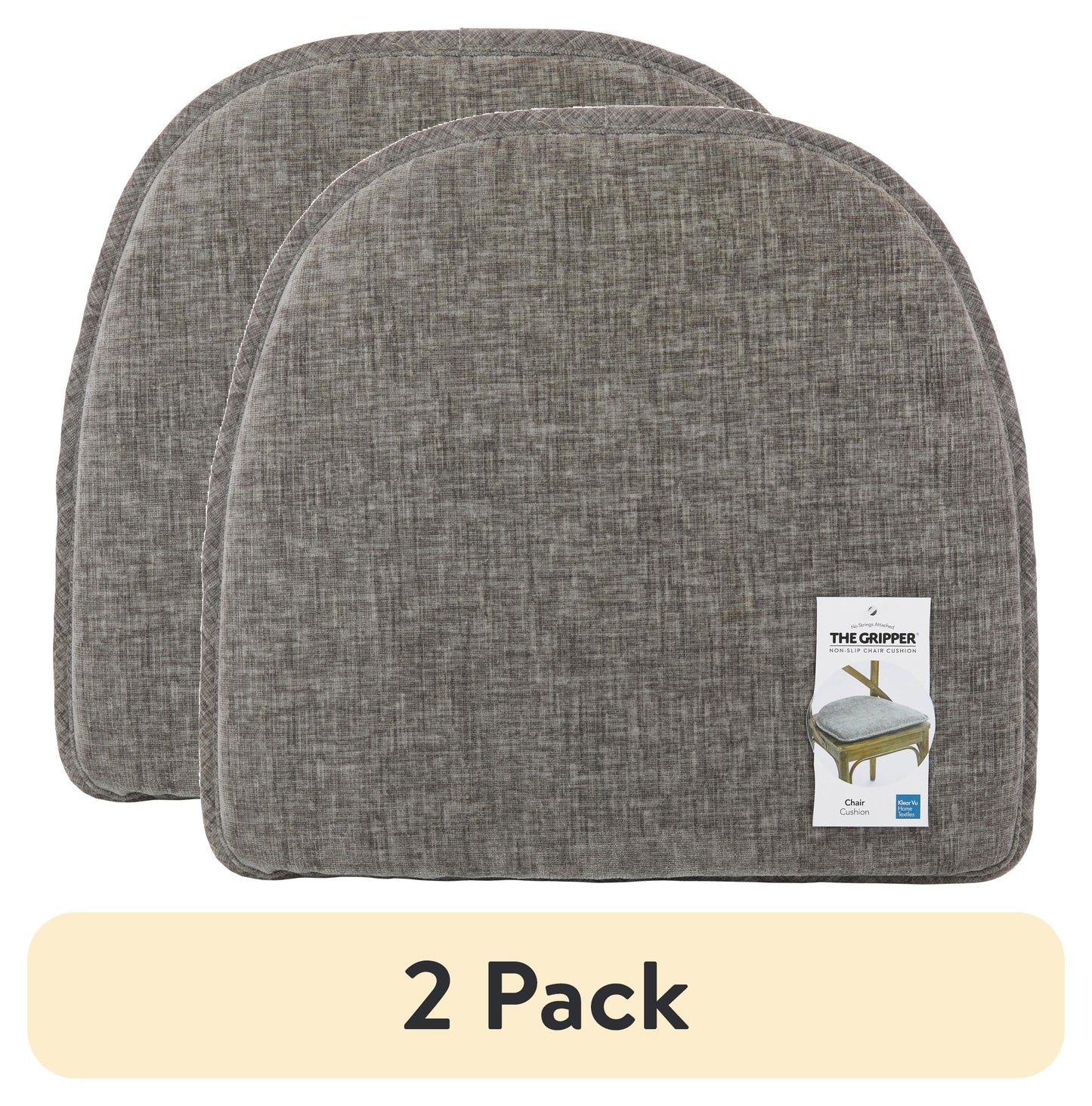 (2 pack) Gripper Non Slip 15" x 16" Bowler Gray Chair Cushion