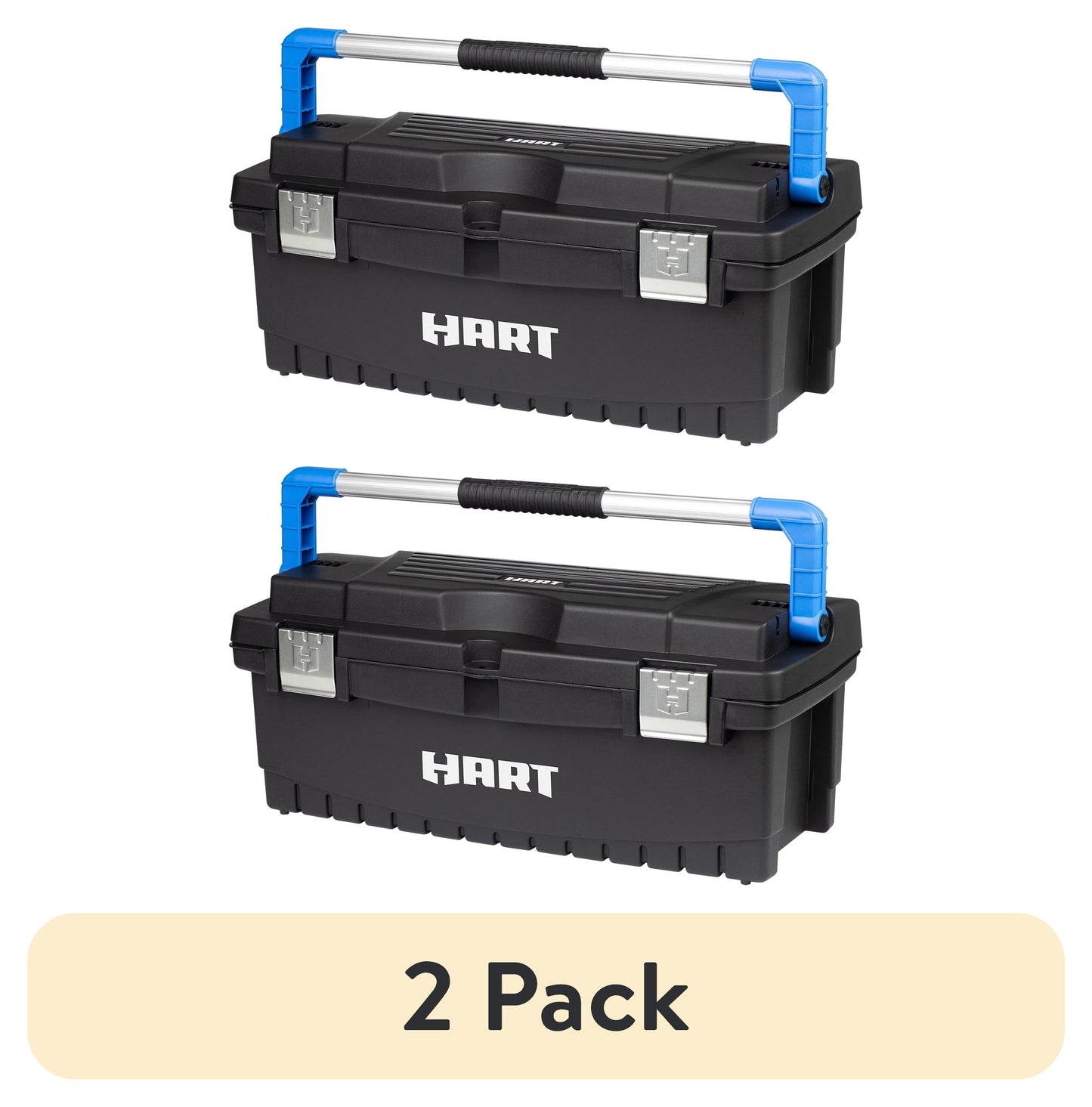 (2 pack) HART 26" Toolbox, Resin Tool Storage and Organization, Black with Blue Accents