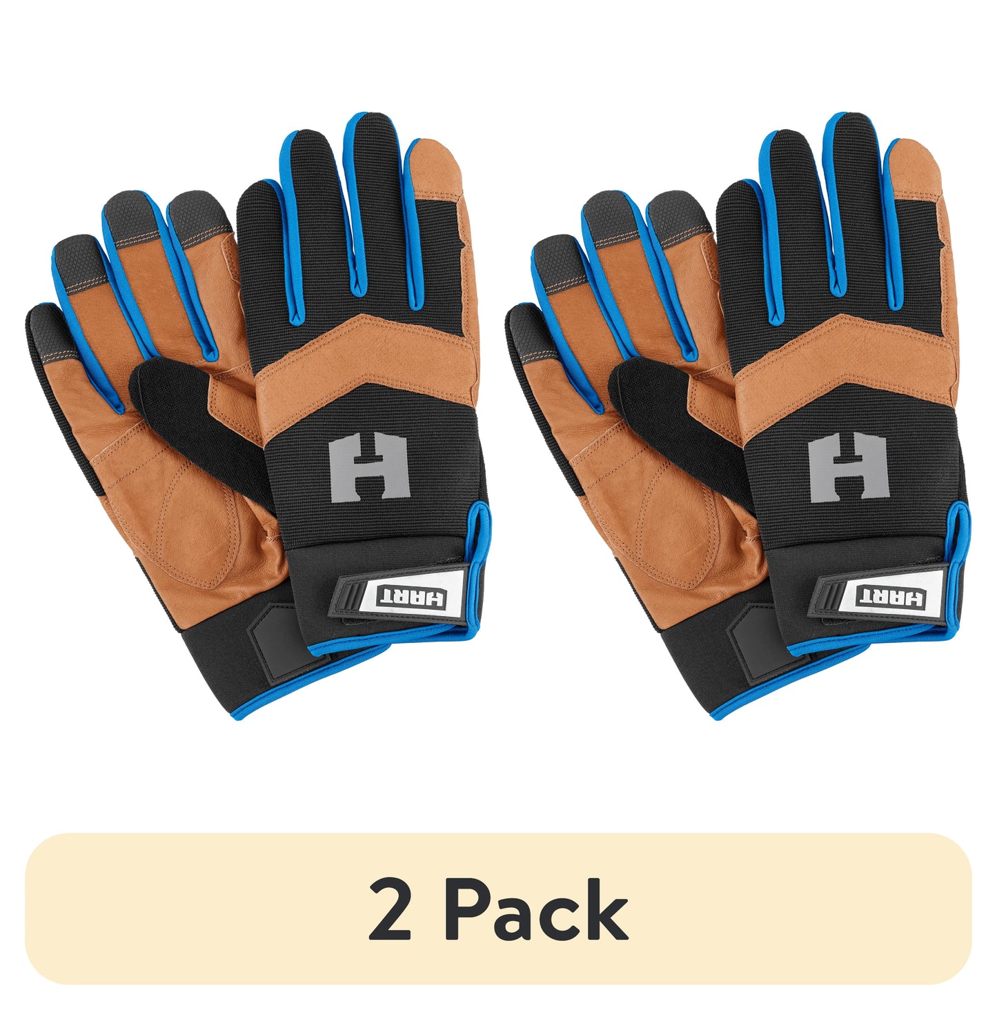 (2 pack) HART Leather Palm Work Gloves, 5-Finger Touchscreen Capable, Size Medium Safety Workwear Gloves